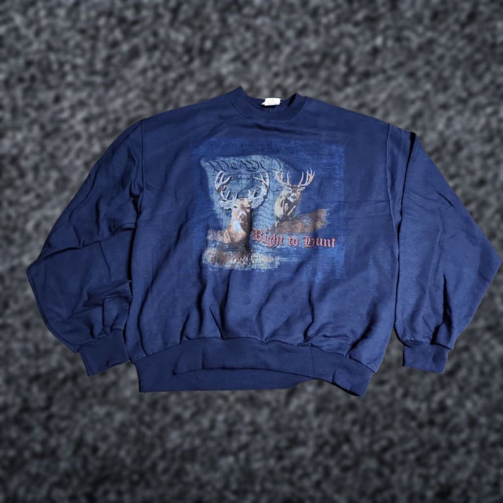 Vintage Vintage American Tradition Mens Sweatshirt L Blue Deer Hunting 90s Logo Graphic Pullover Size US L / EU 52-54 / 3 - 1 Thumbnail