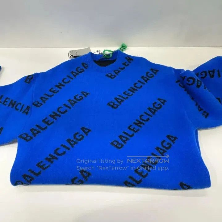 Balenciaga Balenciaga Blue Logo Knit Pullover Sweater. Size US XS / EU 42 / 0 - 7 Thumbnail
