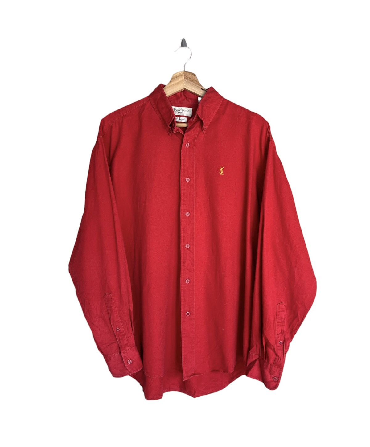 image of Vintage Yvessaintlauren Pour Homme Small Logo Shirt Button in Red, Men's (Size Medium)