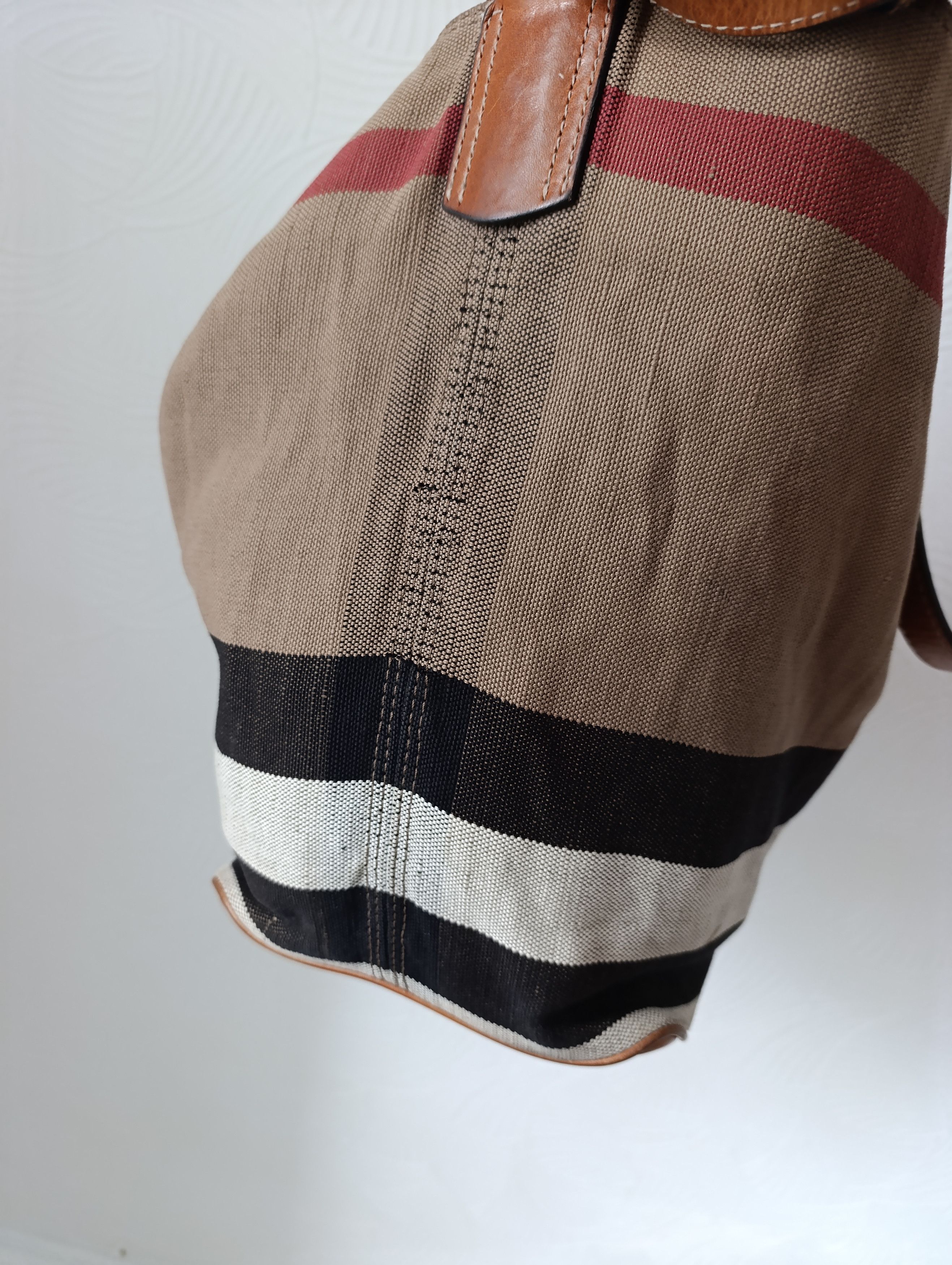 Burberry BURBERRY ASHBY MEDIUM SADDLE LEATHER CHECK CANVAS HOBO BAG Size ONE SIZE - 5 Thumbnail