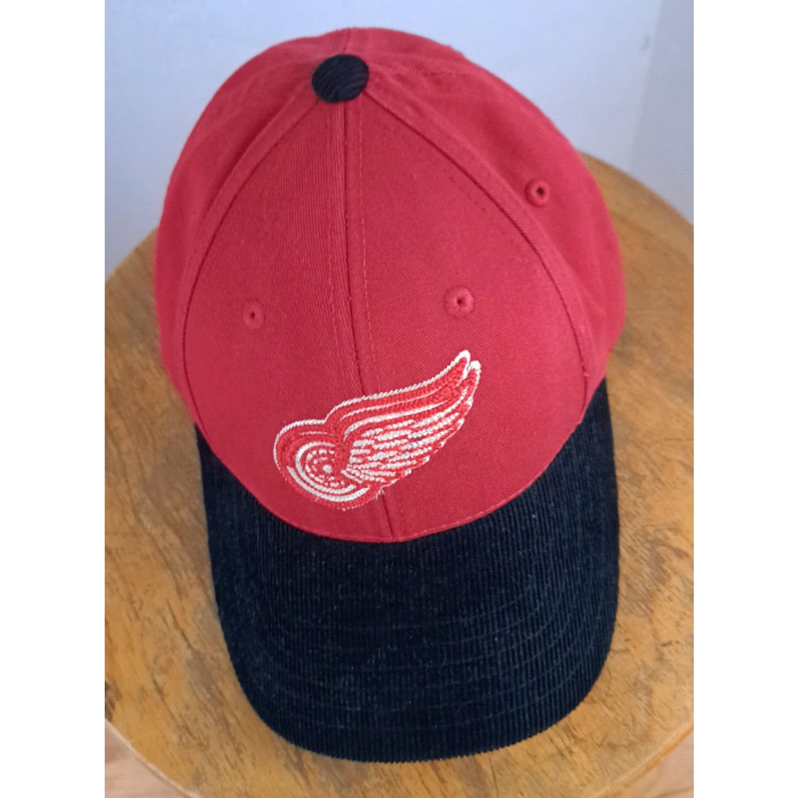 American Needle Detroit Red Wings Hat Corduroy Brim&Leather Adjustable Unisex Adults Red&Black Embroidered Wheeled Wing Bob Probert Baseball Cap Hockey Man/Boy Style Size ONE SIZE - 2 Thumbnail
