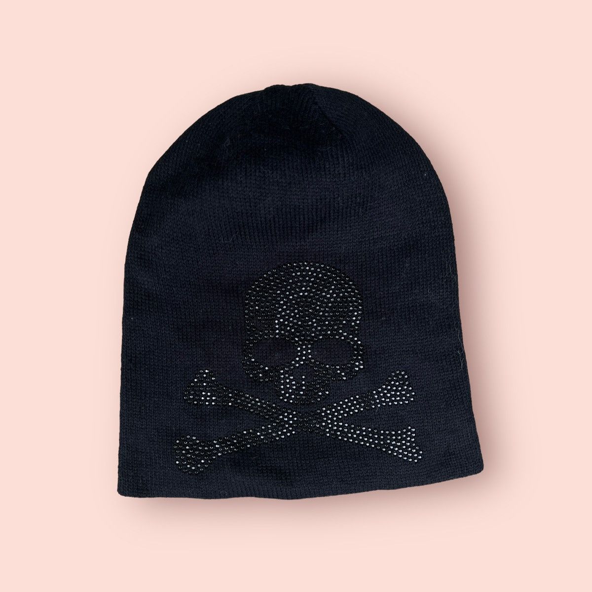 Hysteric Glamour × Japanese Brand VINTAGE BLACK SWAROVSKI SKULL BEANIE Size ONE SIZE - 4 Thumbnail