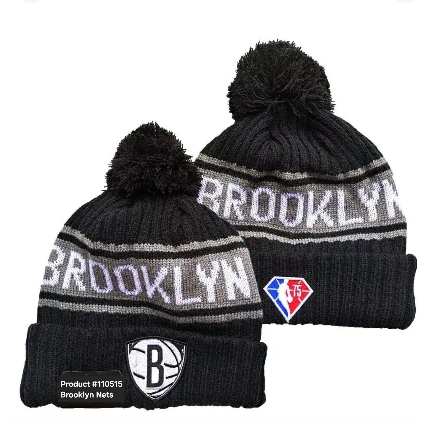 Other NWT Brooklyn Nets Team Cuffed Fleece Lined Knit Beanie Size ONE SIZE - 2 Thumbnail