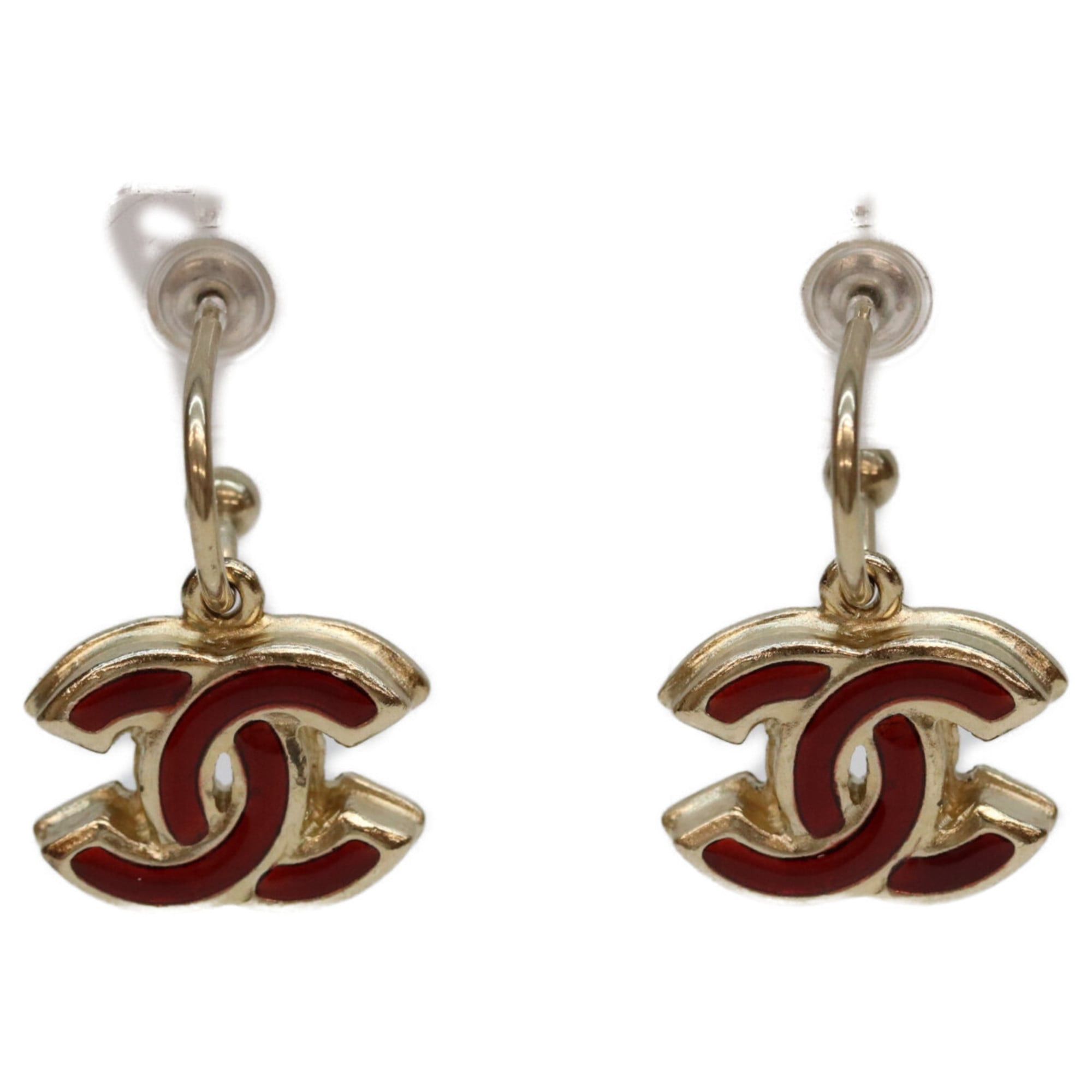 Chanel CHANEL 08P Gold and Red Coco Mark Hoop Earrings, Red, Women's Size ONE SIZE - 1 Thumbnail