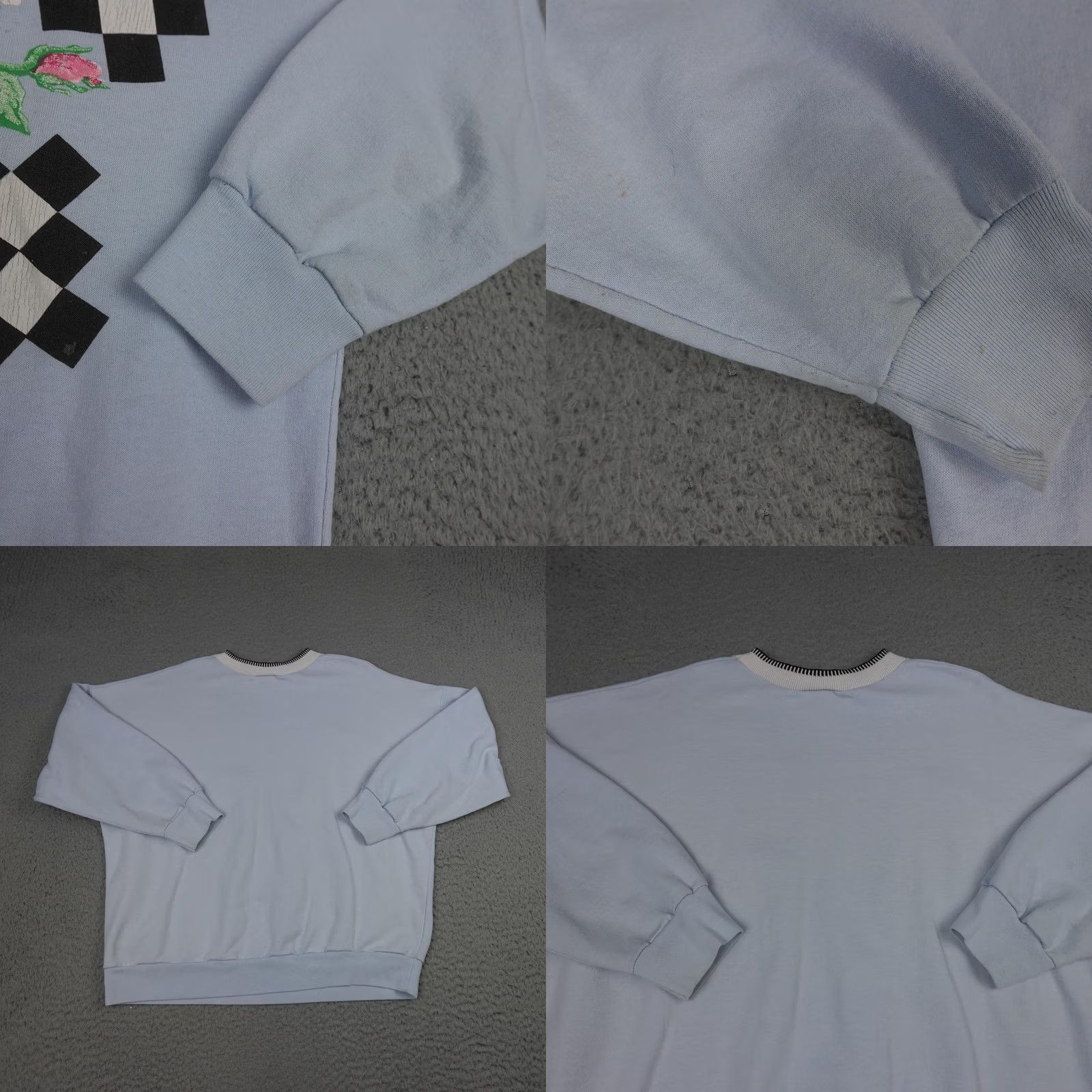 Vintage VINTAGE Briazzi Sweatshirt Womens L Blue Floral Checkerboard Graphic 90s Womens Size L / US 10 / IT 46 - 8 Thumbnail