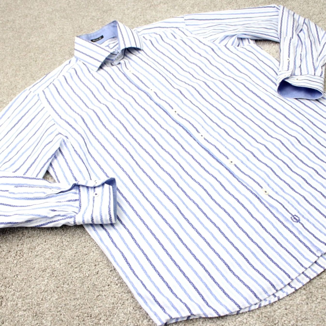 BUGATCHI Bugatchi Uomo Shirt Men Large Blue Striped Cotton Long Sleeve Button-Up Classic Fit Size US L / EU 52-54 / 3 - 5 Thumbnail