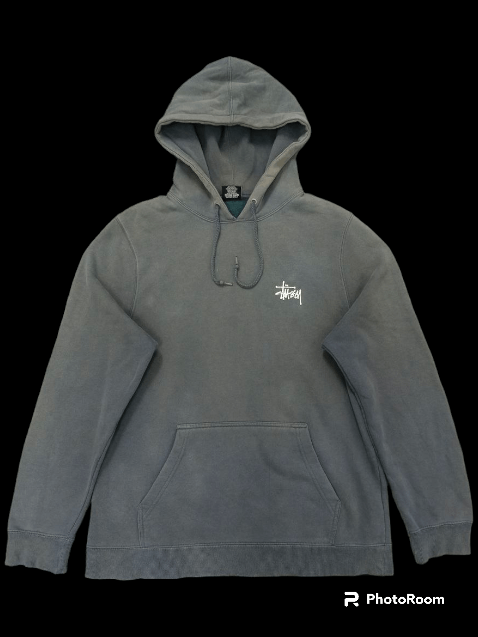 image of Hype x Stussy Thrash Faded Stussy Spellout Back Print Hooded in Blue Distressed Fade (Size Medium)