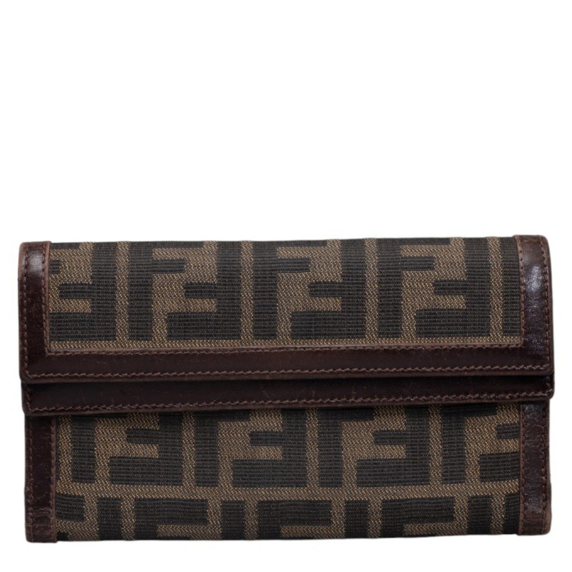 image of Fendi Zucca Long Wallet 31078 Brown Canvas Leather Women's Fendi
