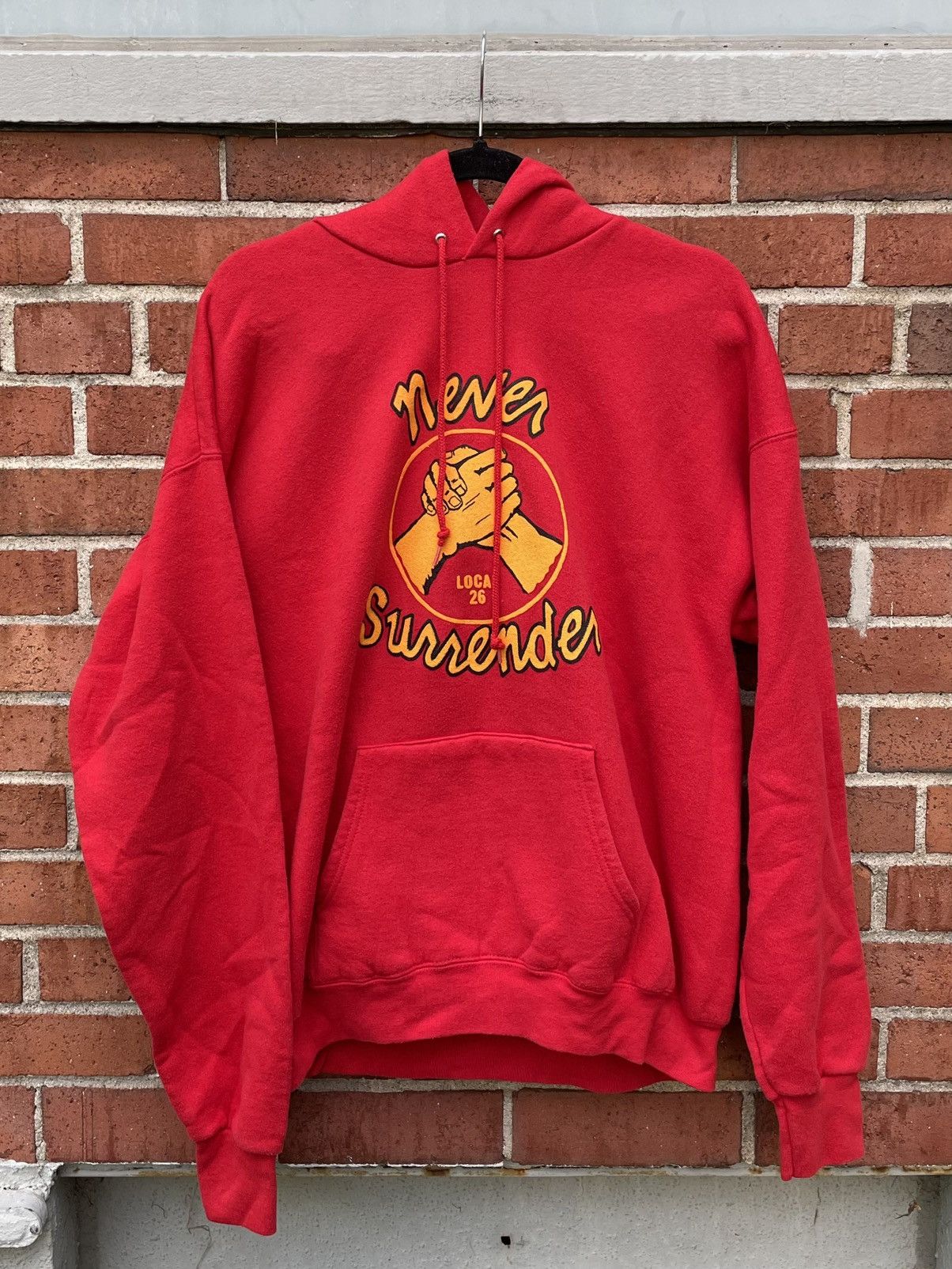 Fruit Of The Loom 90s FOTL Never Surrender Local 26 Hotel Worker Strike hoodie Size US XL / EU 56 / 4 - 1 Thumbnail