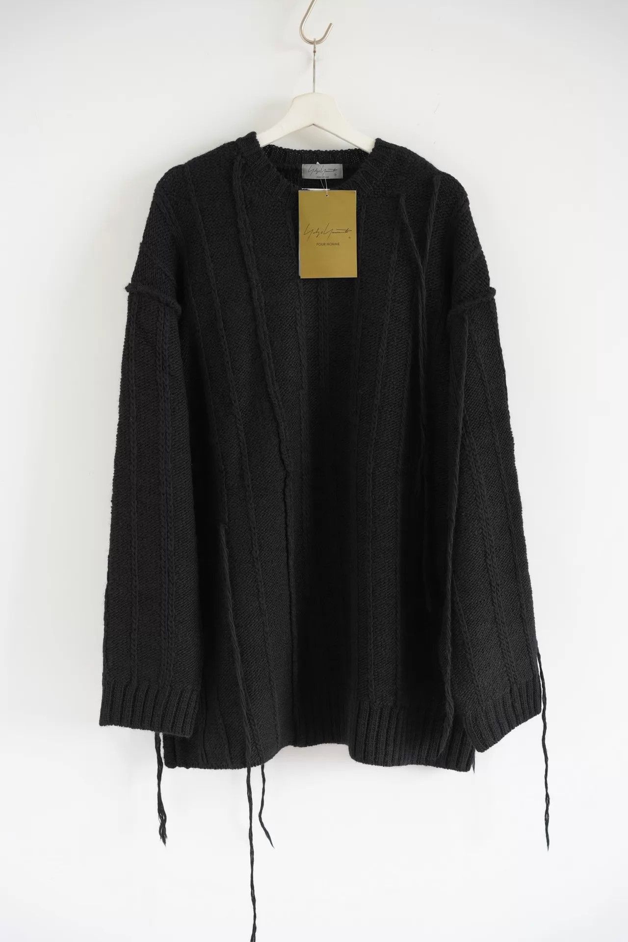 Yohji Yamamoto Black Oversized Cable Knit Sweater with Tassels Size US L / EU 52-54 / 3 - 1 Thumbnail