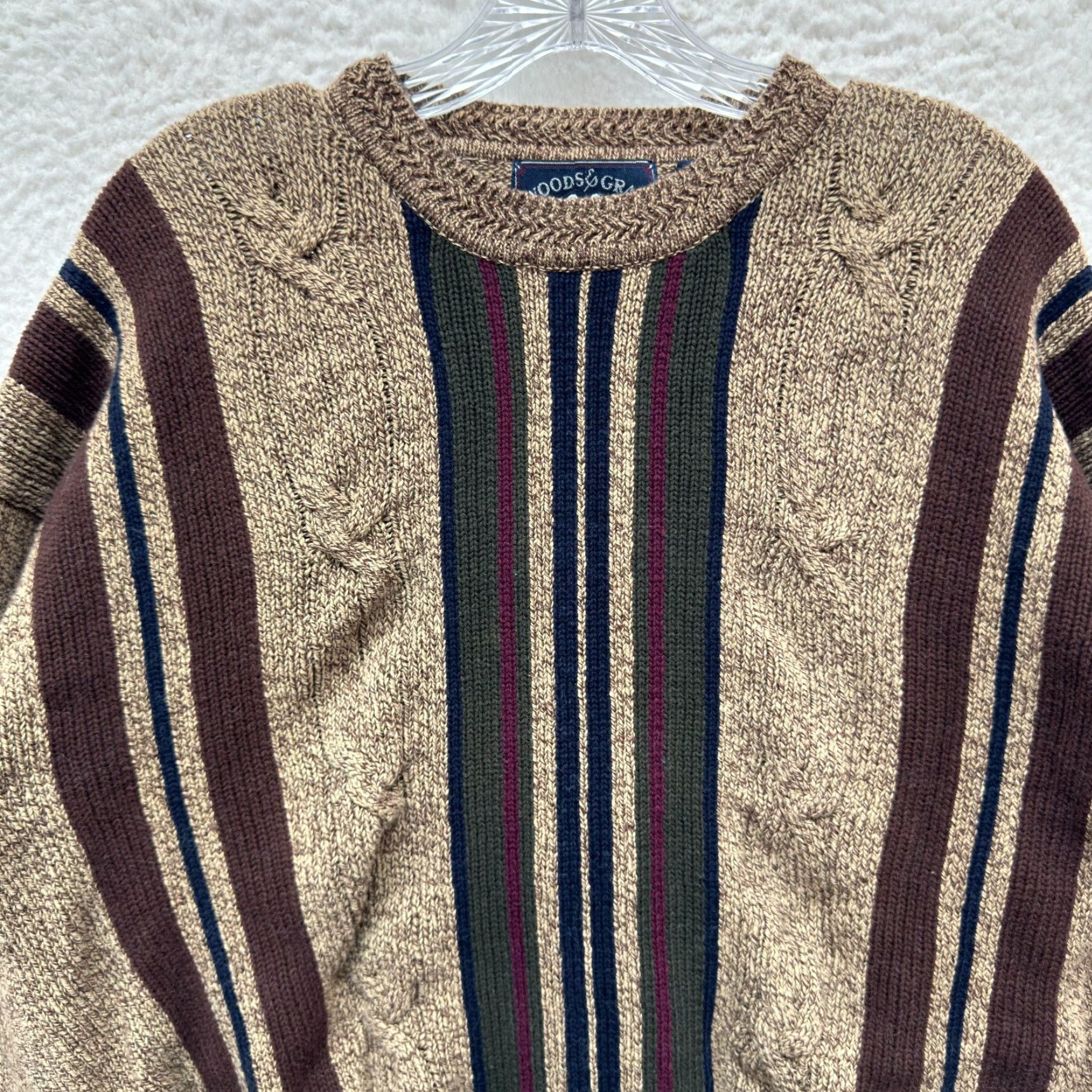 Vintage 80s 90s Vintage Striped Sweater Medium Tan Knit Pullover Grandpa Cosby Rugby Woods & Gray M Brown Casual Grunge Mens Size US M / EU 48-50 / 2 - 3 Thumbnail