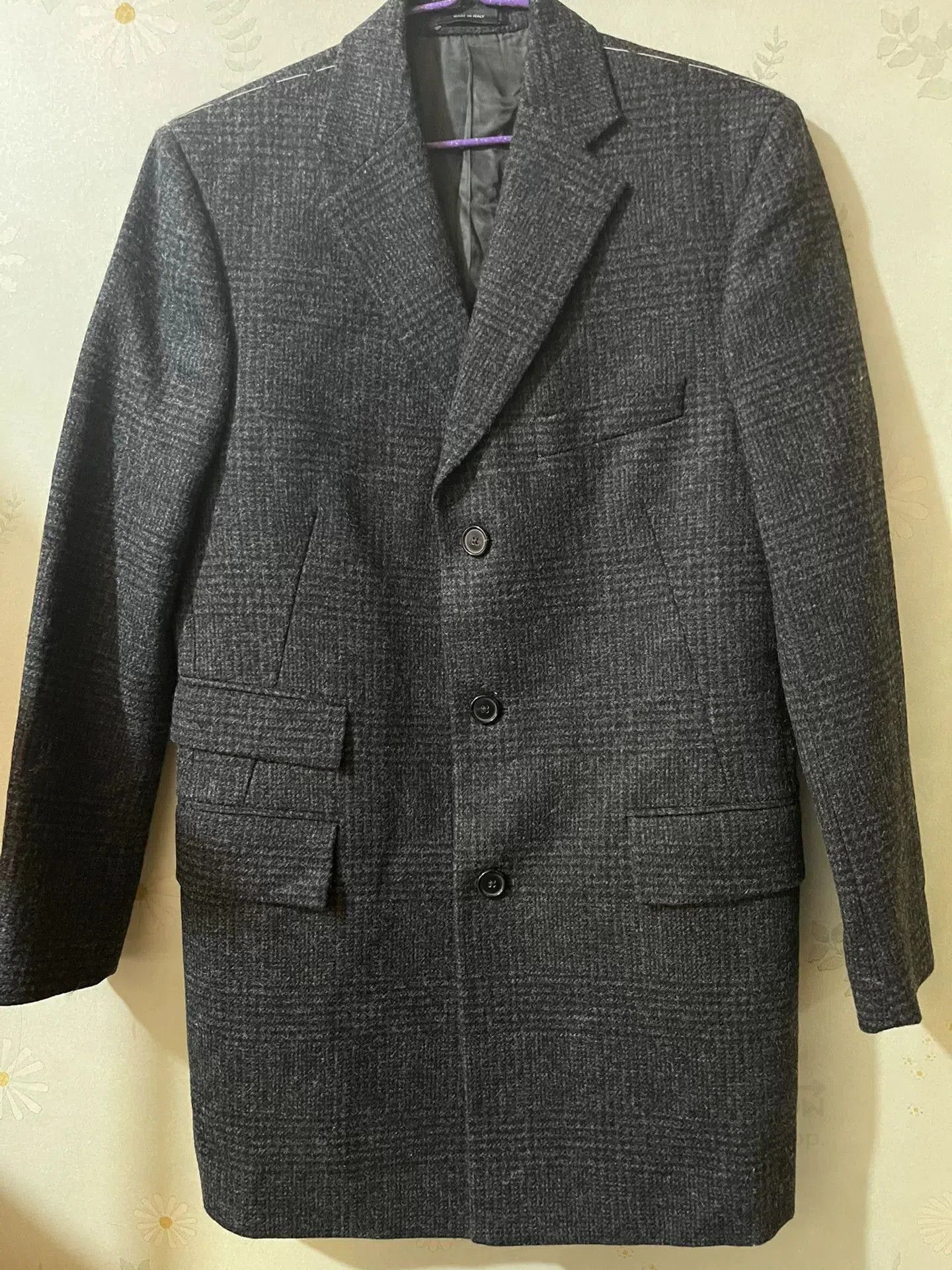 Jil Sander Jil Sander Men's Gray Black Check Wool Coat. Size US S / EU 44-46 / 1 - 1 Thumbnail