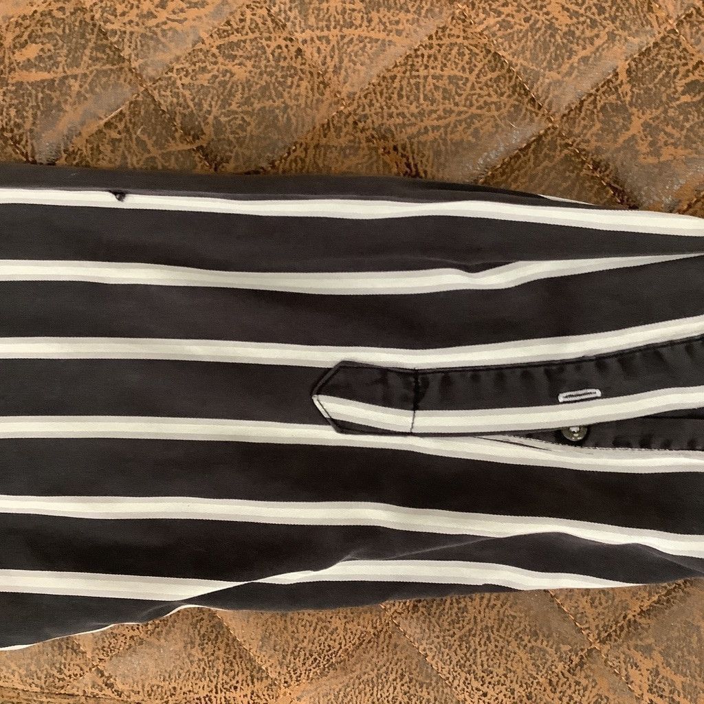 BUGATCHI Men's Bugatchi Button Down Shirt Med Black/White Striped Size US M / EU 48-50 / 2 - 16 Thumbnail