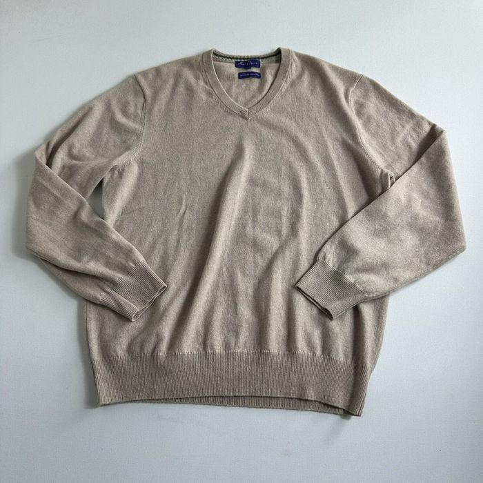 Vintage Alan Flusser 100% Pure Cashmere Sweater Mens L Beige Long