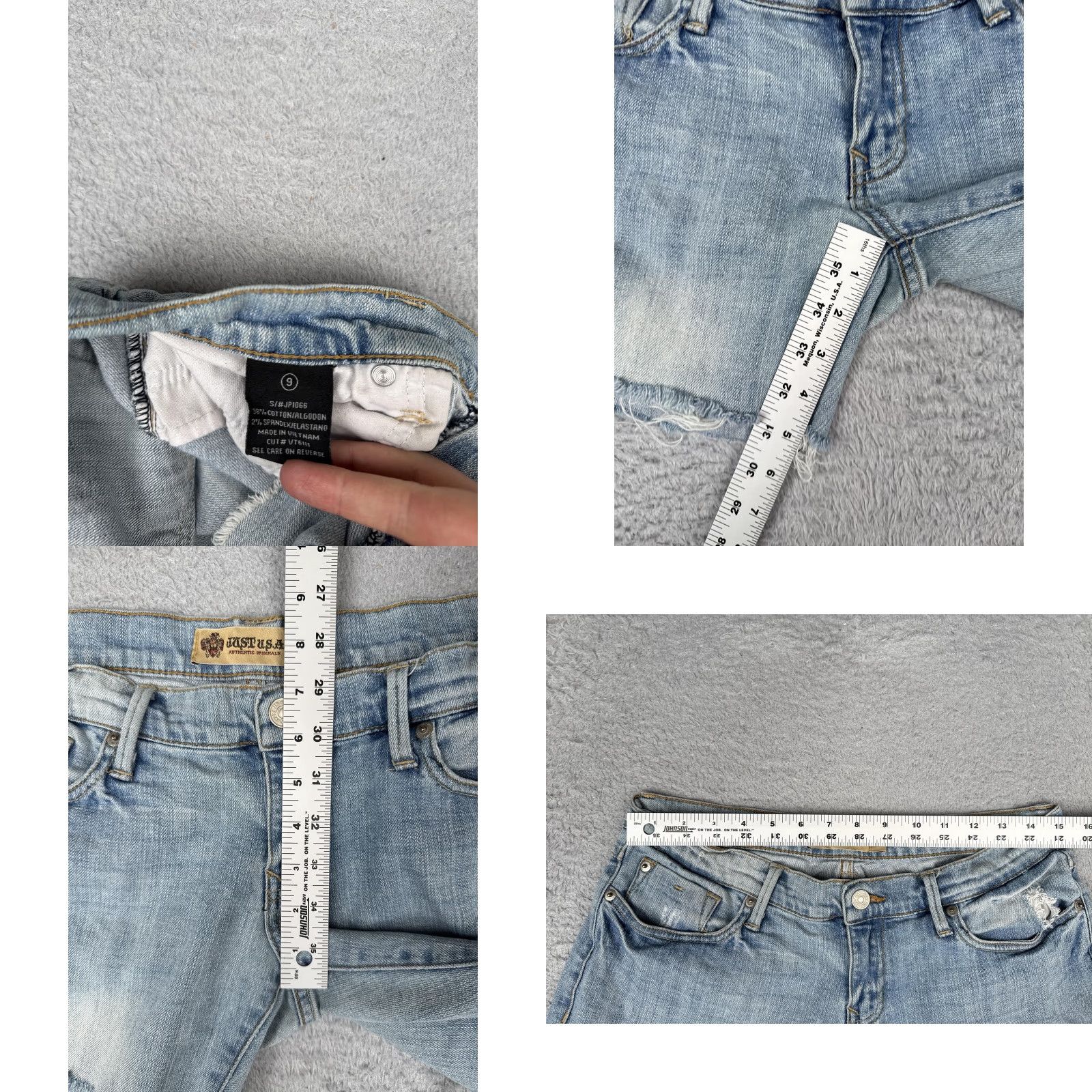 Denime JUST U.S.A. Shorts Juniors 9 Blue Denim Cutoff Distressed Frayed Hem Stretch 29x5 Womens Short Size 30" / US 8 / IT 44 - 8 Thumbnail