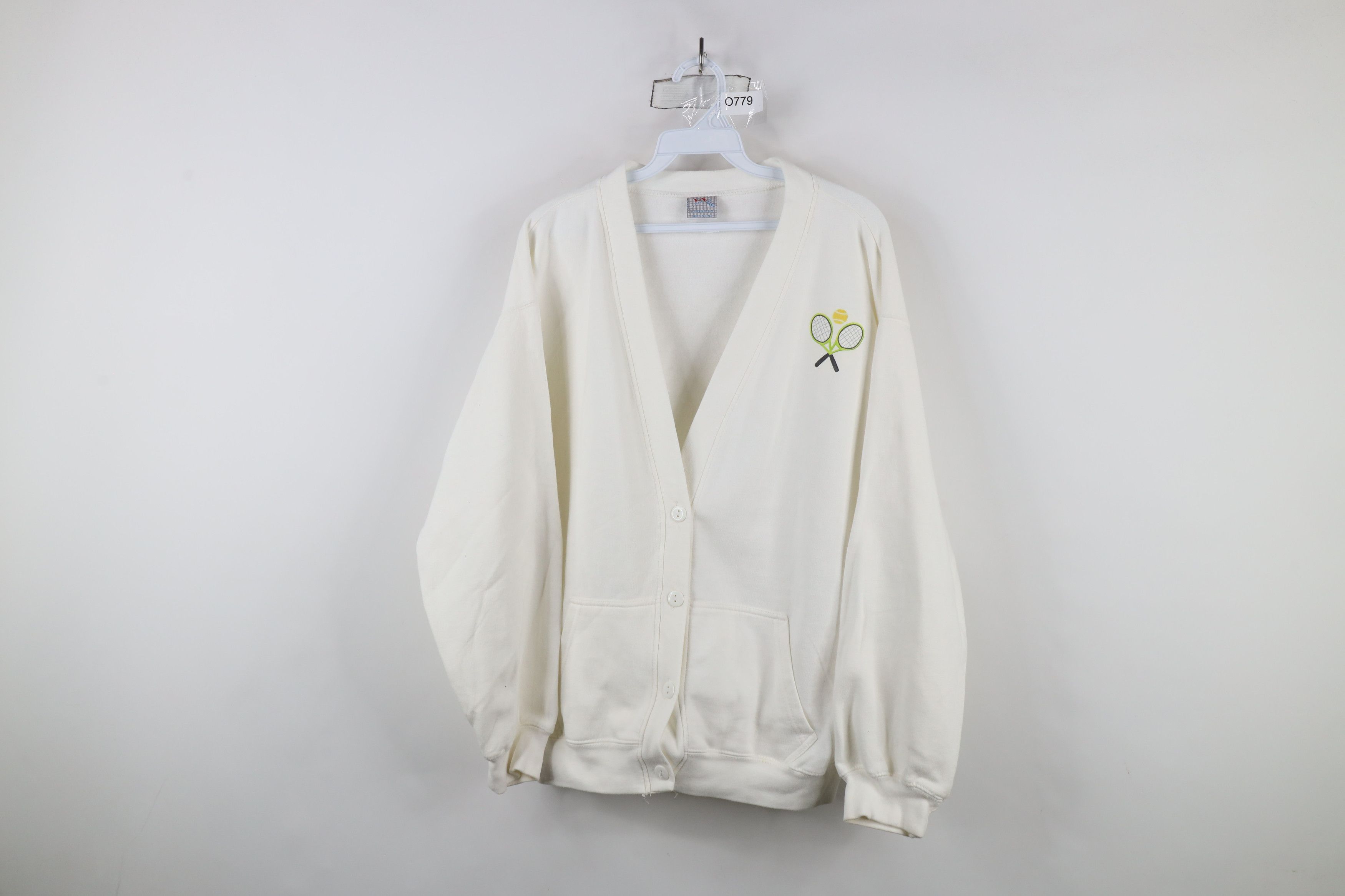 Vintage Vintage 90s Streetwear Button Cardigan Sweatshirt White Size L / US 10 / IT 46 - 1 Thumbnail