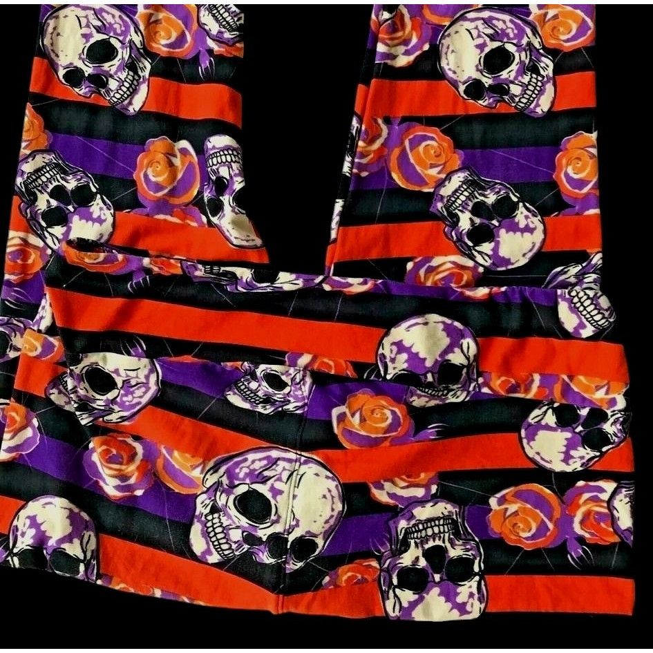 Vintage LulaRoe Halloween Leggings Tall Curvy 32 inch Skull Floral T Size 32" / US 10 / IT 46 - 10 Thumbnail