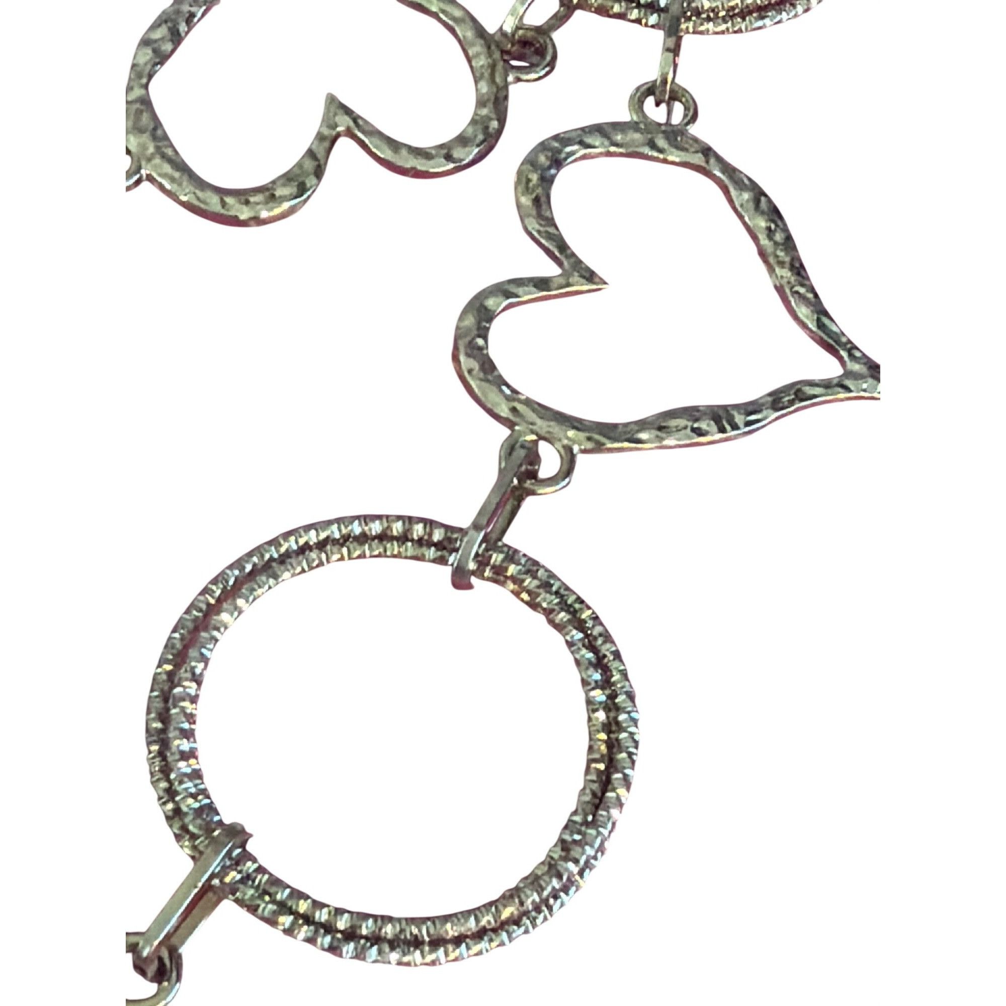 Other Silver Tone Chain Belt Necklace Hammered Heart Textured Circ Size ONE SIZE - 3 Thumbnail