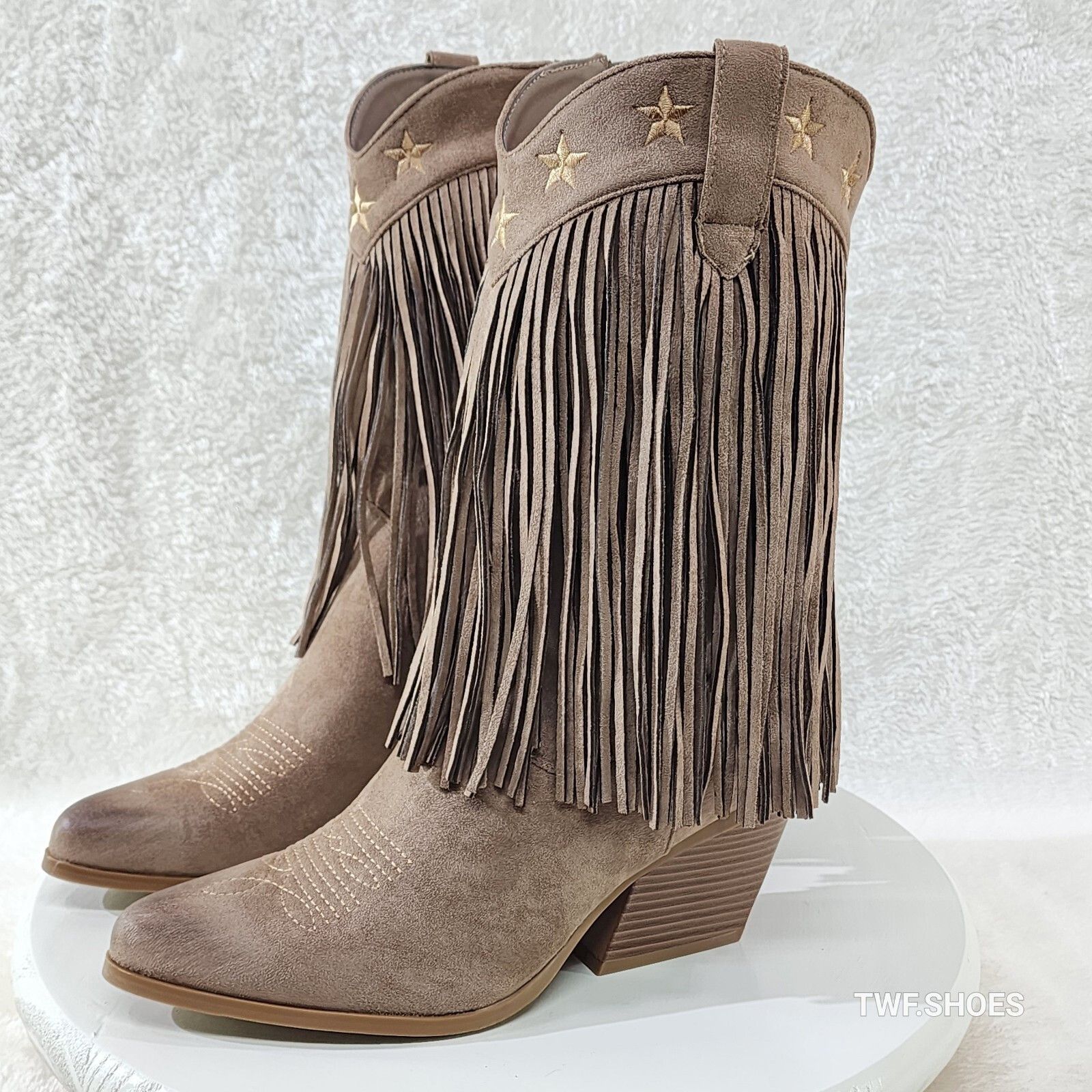 Other Dusty Mid Calf Coco Taupe Fringe Country Western Cowgirl Boo Size US 7 / IT 37 - 1 Thumbnail