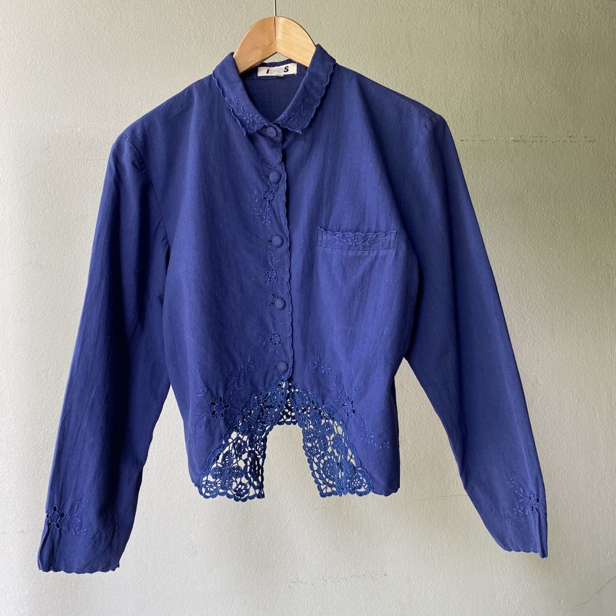 Issey Miyake I.S. Issey Miyake Navy Embroidered Lace Blouse Size L / US 10 / IT 46 - 20 Thumbnail