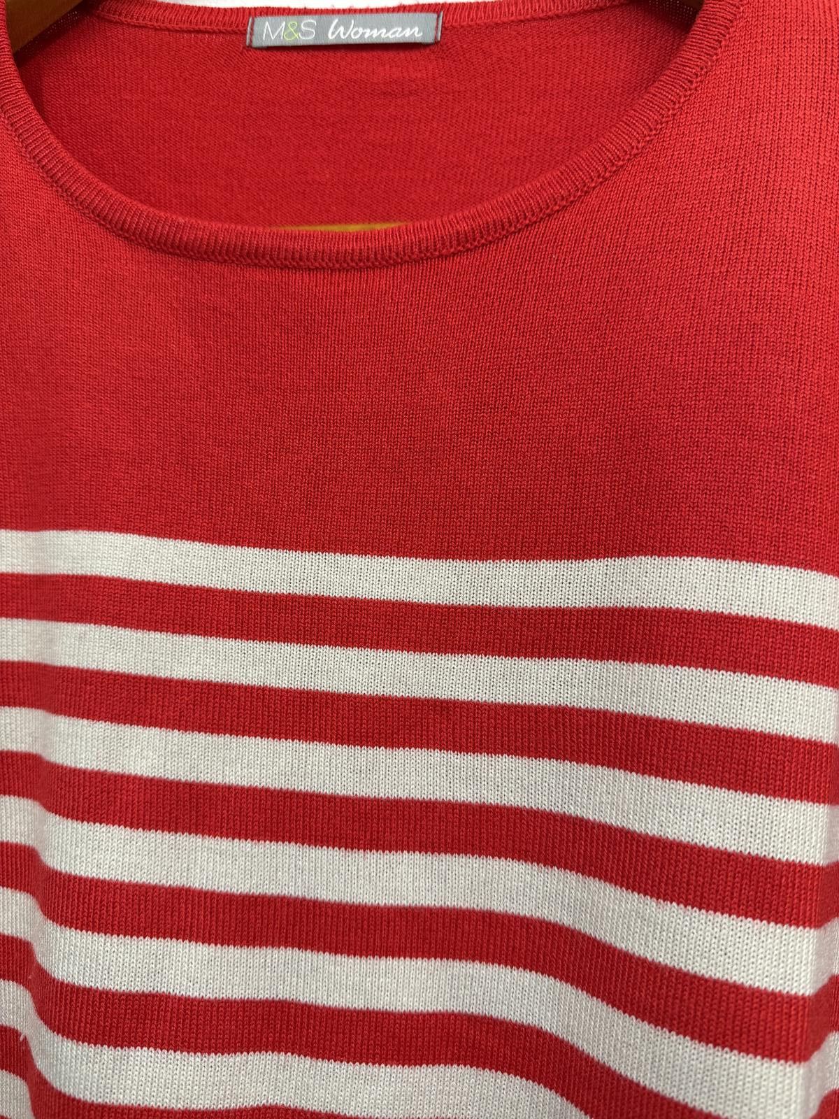 Other M&S Woman Red and White Striped Knit Sweater UK Size 16 Size XL / US 12-14 / IT 48-50 - 3 Thumbnail