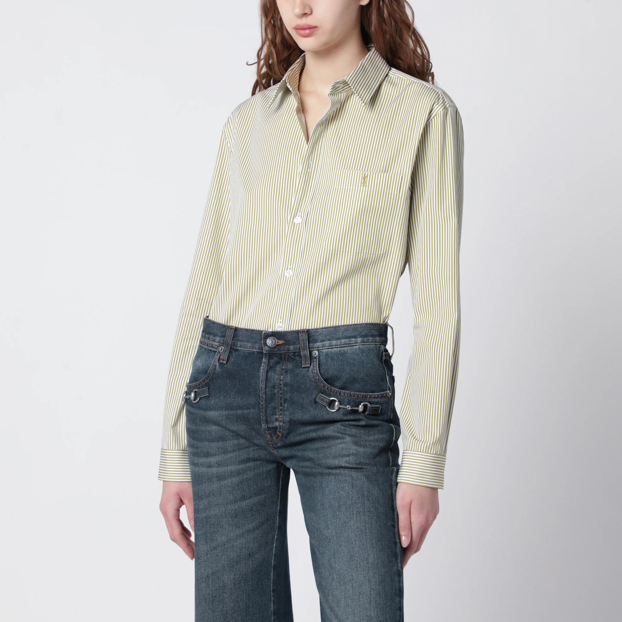 Saint Laurent Paris o1d2blof0526 Cotton Poplin Shirt in Light Green Size XS / US 0-2 / IT 36-38 - 4 Thumbnail