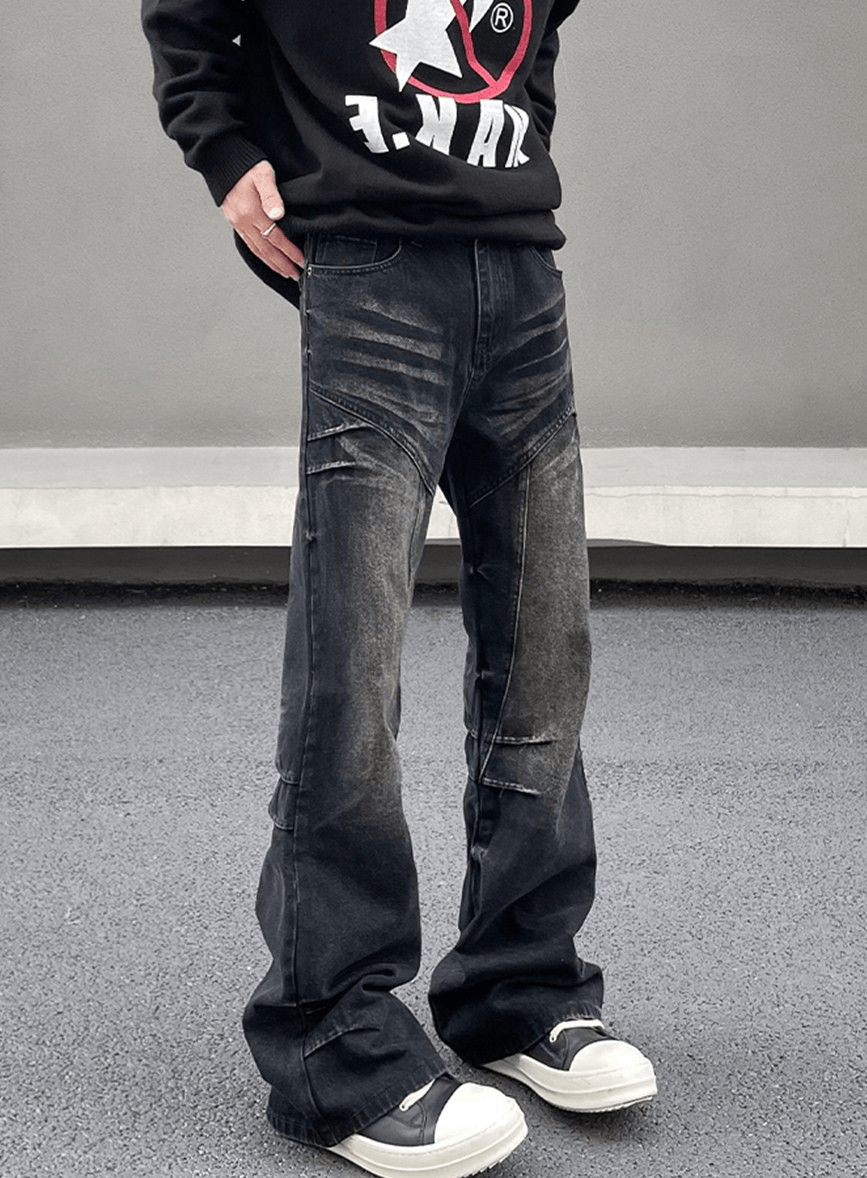 image of Black Y2K Distressed Washed Flare Jeans, Men's (Size 31)