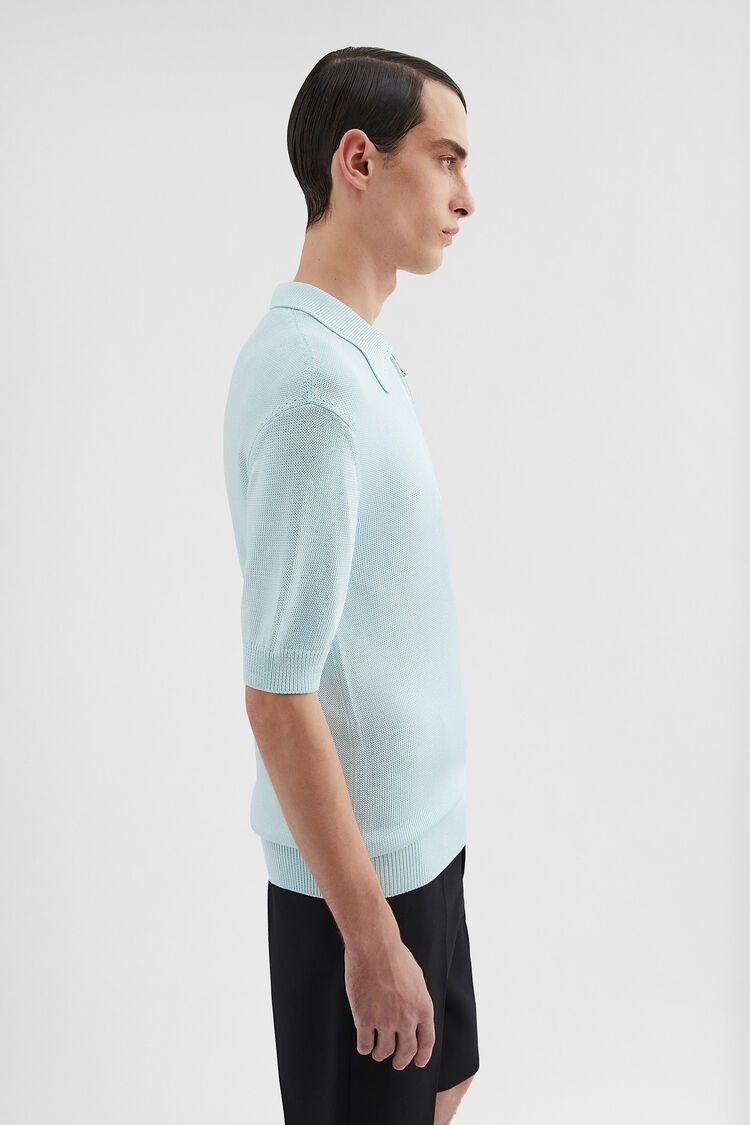 Jil Sander o1loc1c0426 Knit Polo T-Shirt in Blue Size US L / EU 52-54 / 3 - 4 Thumbnail