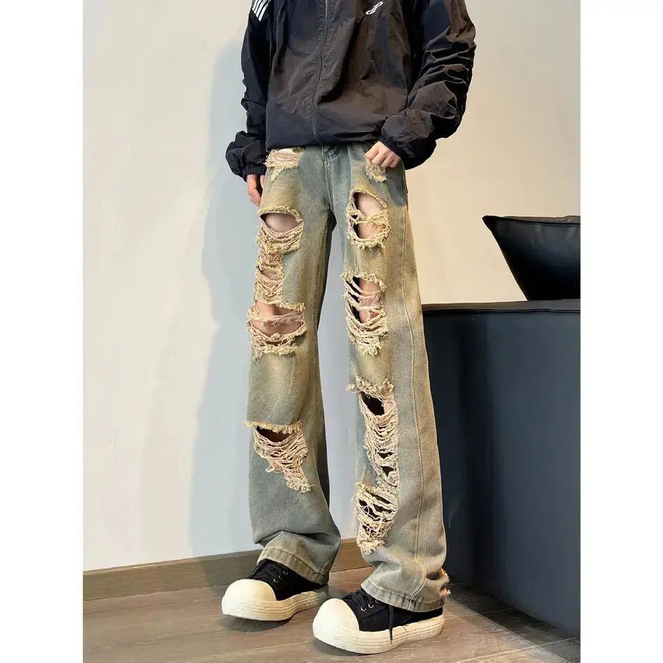 Japanese Brand Retro loose wide leg ripped jeans Size US 30 / EU 46 - 3 Thumbnail