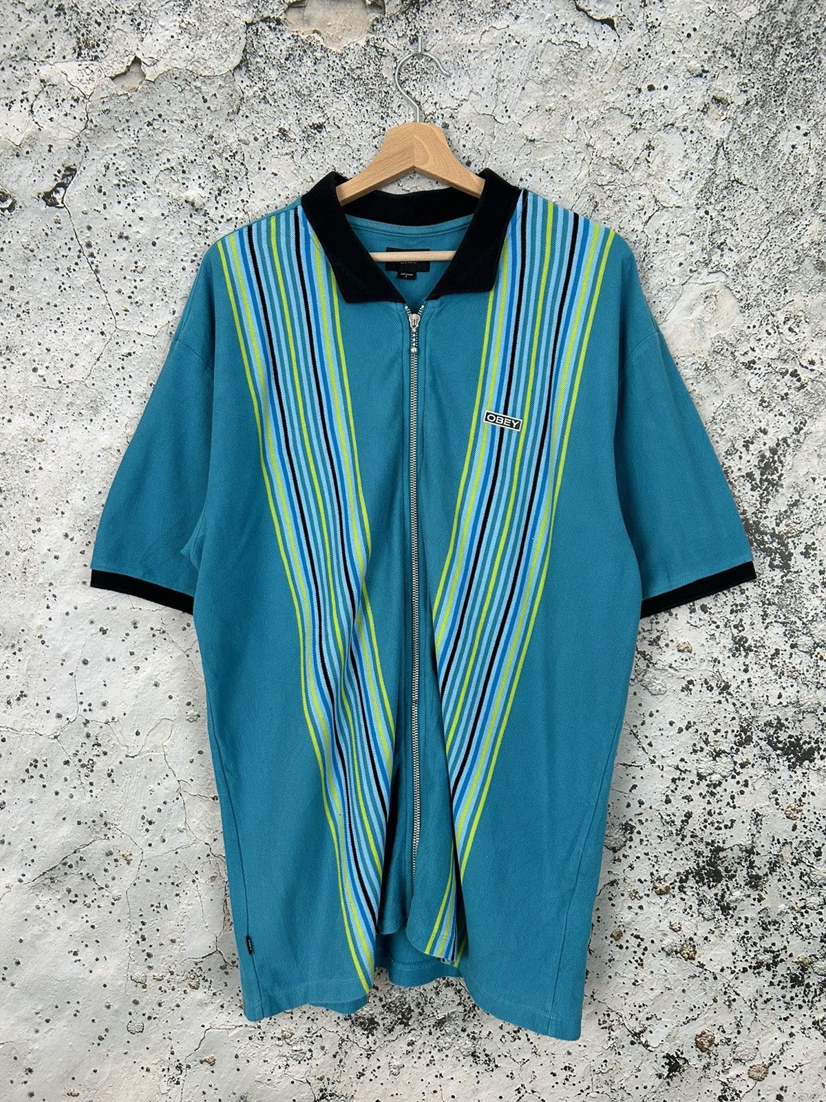 Obey Obey Retro Striped Zip Up Polo Shirt Hype Streetwear Rap Size US L / EU 52-54 / 3 - 1 Thumbnail