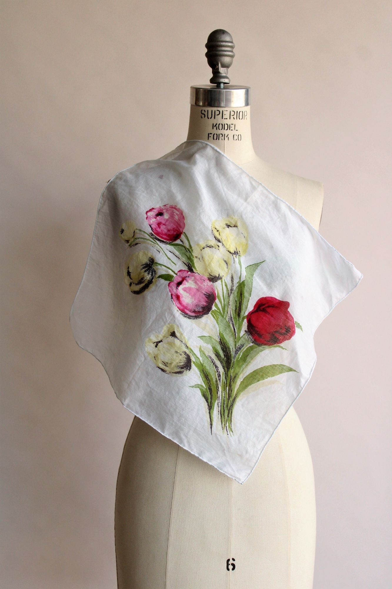 Vintage Vintage 1960s Scarf, Tulip Print Cotton Handkerchief Size ONE SIZE - 1 Thumbnail