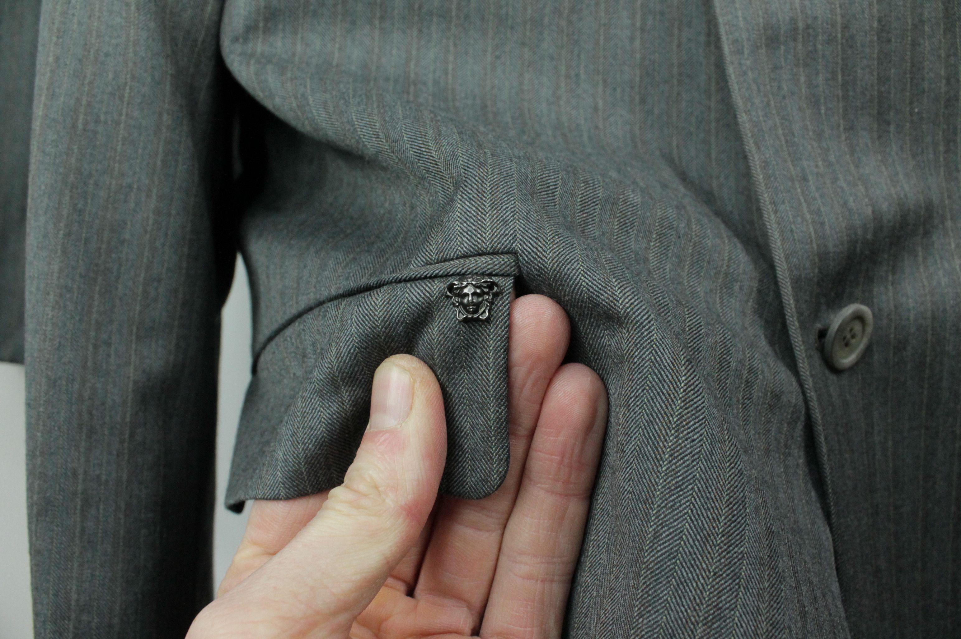 Versace Versace Micro Herringbone Gray Wool Formal Men's Suit Size 40R - 5 Thumbnail