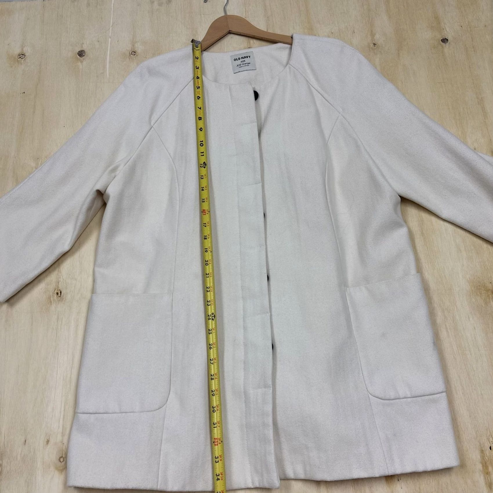 Old Navy Old Navy Coat Womens XXL White Wool Blend Collarless 3/4 Sleeve Pea Overcoat Size XXL / US 16-18 / IT 52-54 - 6 Thumbnail