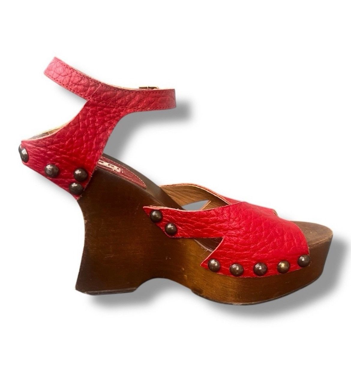 Marni Marni Studded Platform Sandals – Red Leather & Burlap Size 7 Size US 7 / IT 37 - 3 Thumbnail