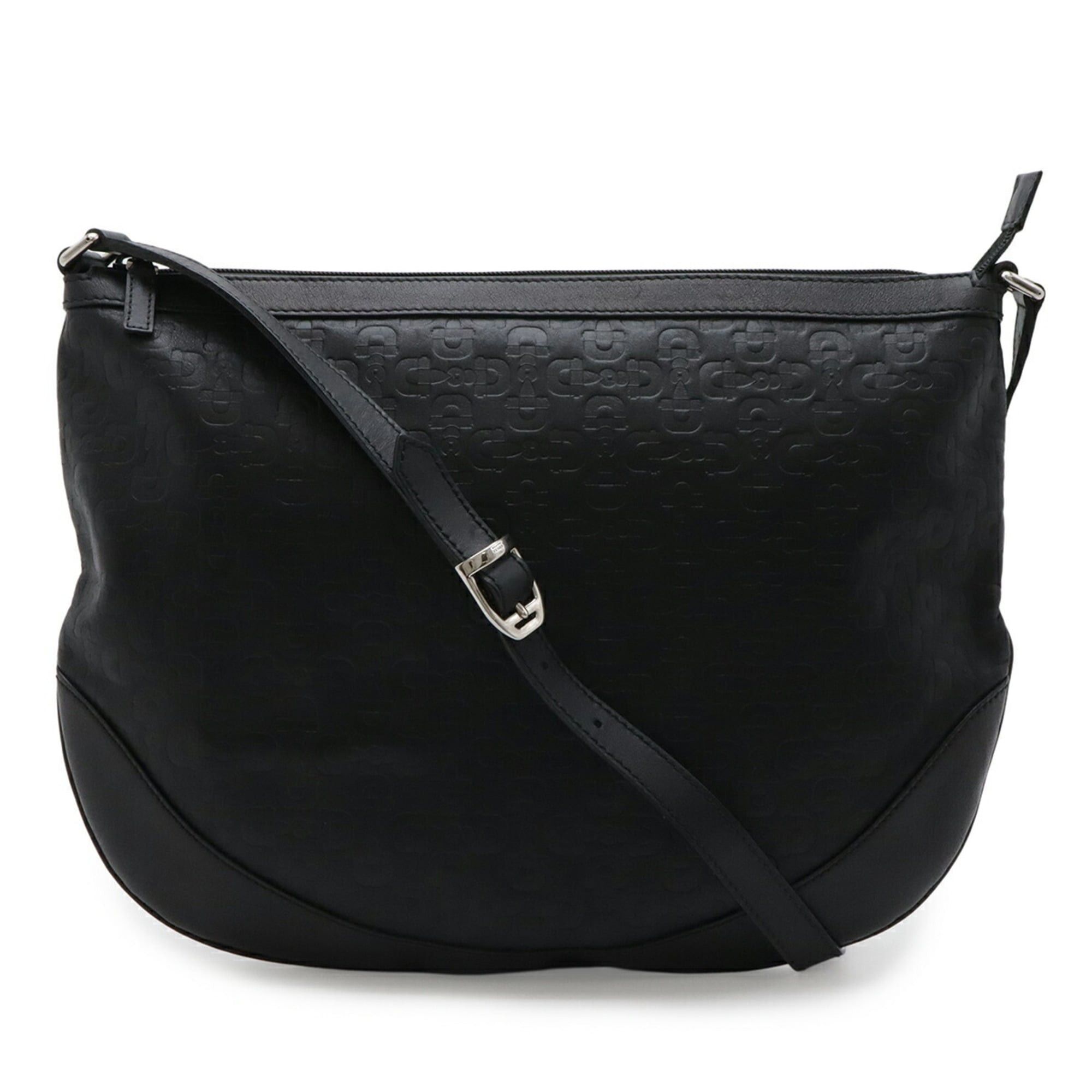GUCCI GG denim shoulder bag handbag leather black 272380