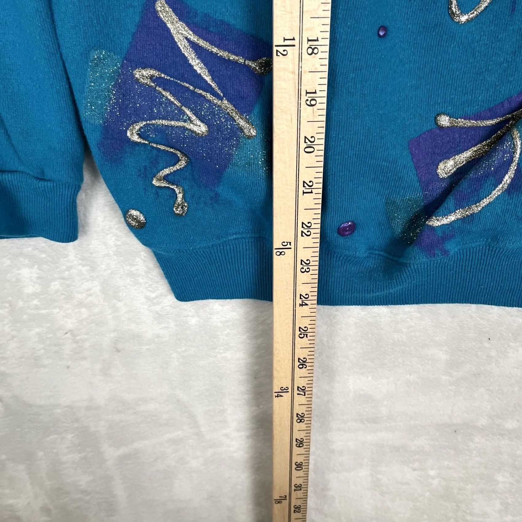 Hanes VINTAGE Hanes Sweatshirt Womens Large Blue Fleece 80s Glitter Studded Graphic Size L / US 10 / IT 46 - 6 Thumbnail