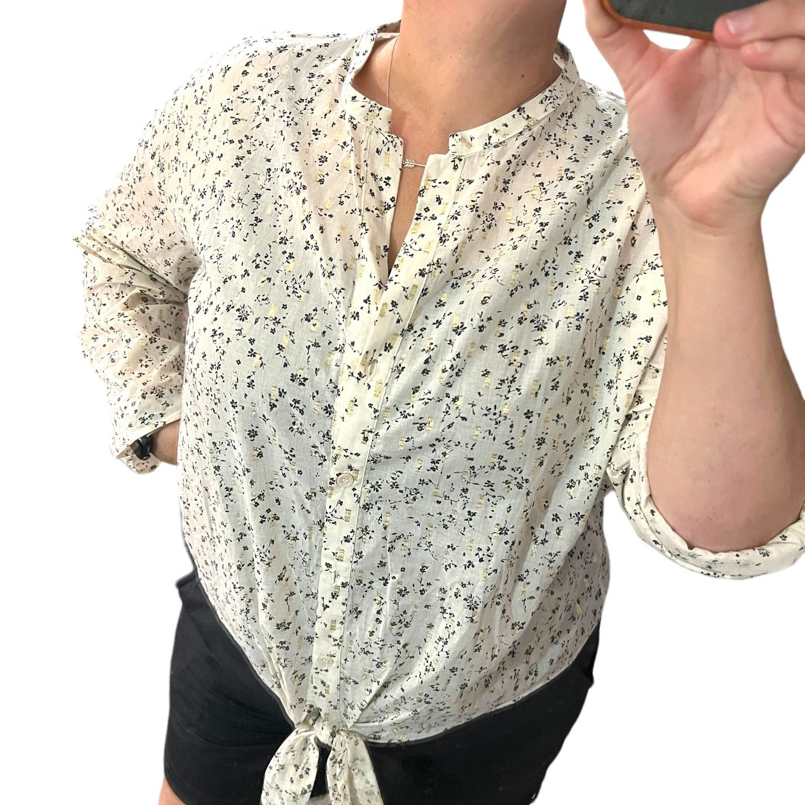 Vince Camuto Island Oasis Front Tie Roll Tab Sleeve Button Up Blouse Top Size S / US 4 / IT 40 - 2 Thumbnail