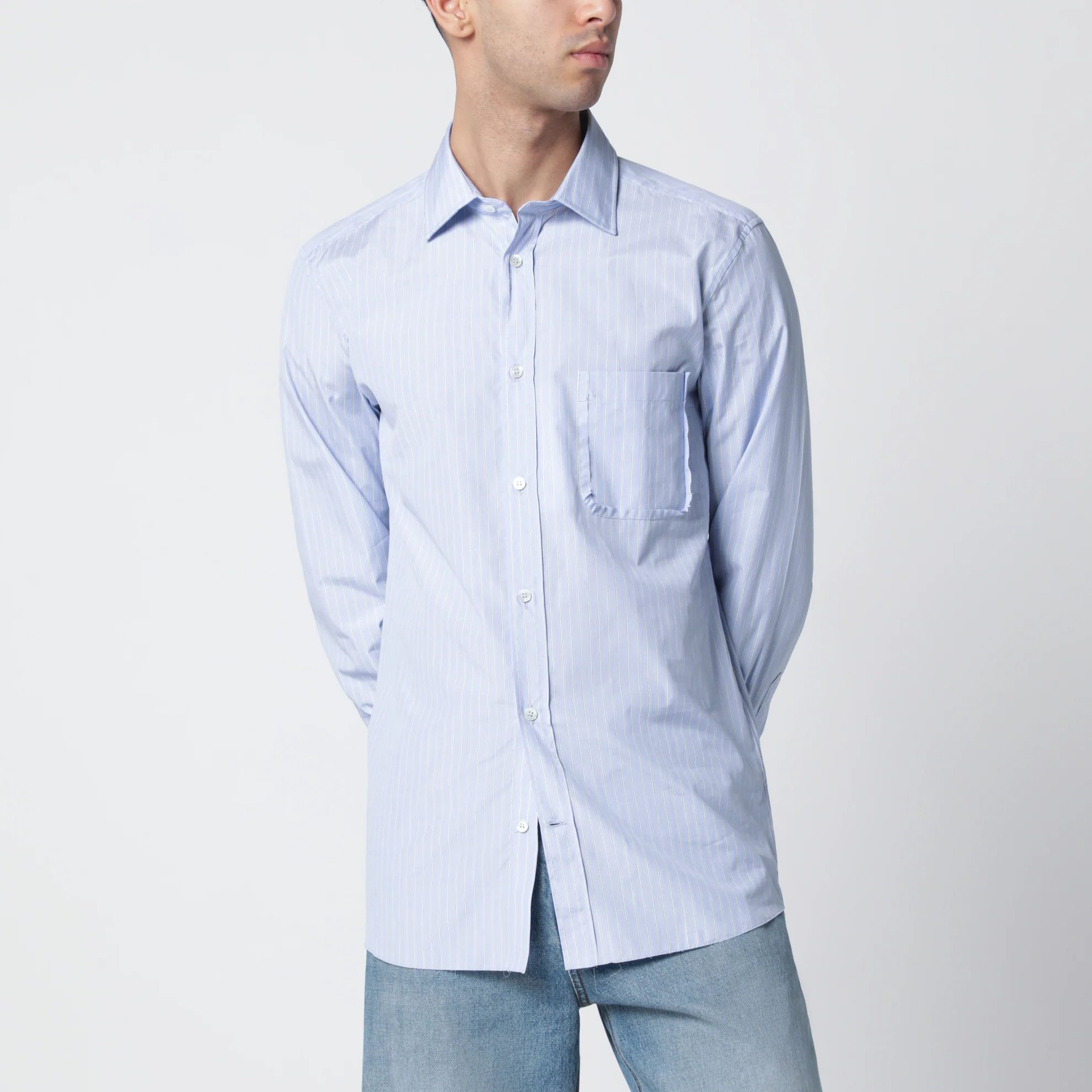 Maison Margiela o1d2blof0526 Cotton Button Striped Shirt in Light Blue Size US M / EU 48-50 / 2 - 1 Thumbnail