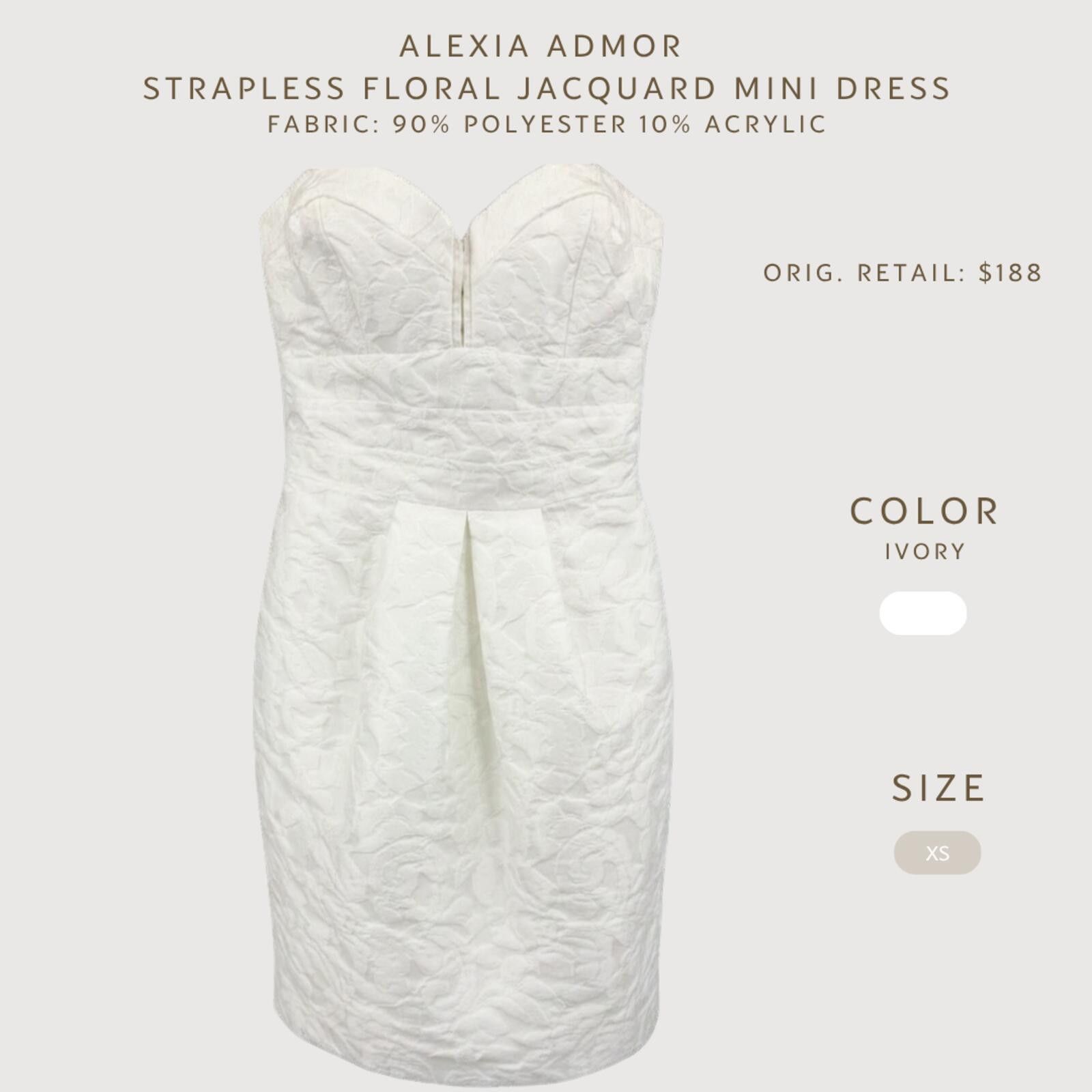 Other Alexia Admor Strapless Jacquard Mini Dress Ivory XS Size XS / US 0-2 / IT 36-38 - 2 Thumbnail