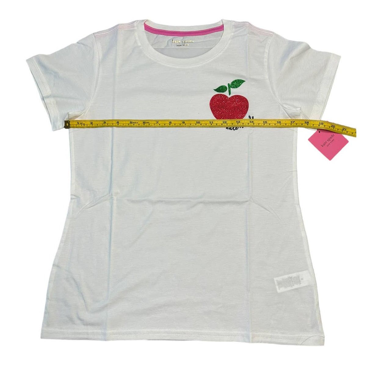 Kate Spade Kate Spade Women T-Shirt Crystal Apple Tee Small Fresh white Size S / US 4 / IT 40 - 4 Thumbnail