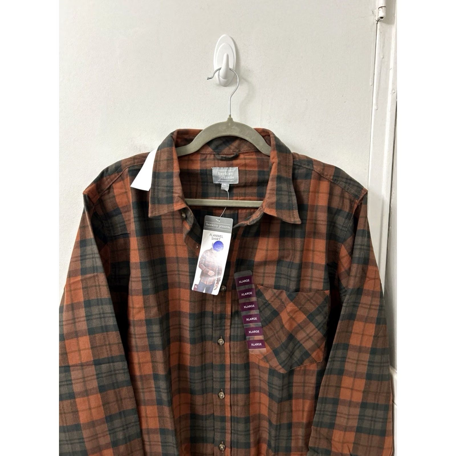 Vintage Berkley Jensen Flannel Shirt Mens XL Orange Plaid Button-Down Long Sleeve NWT Size US XL / EU 56 / 4 - 2 Thumbnail