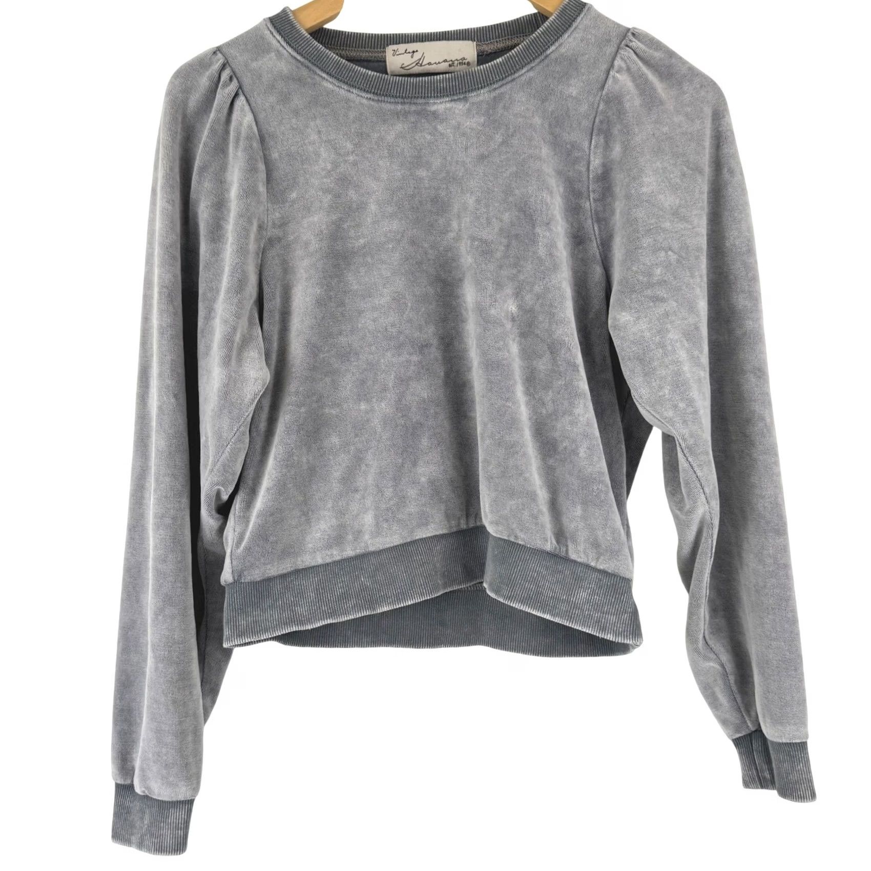 Vintage Havana VINTAGE Havana Gray Velvet Puff Sleeve Velour Sweatshirt S Cozycure Size S / US 4 / IT 40 - 2 Thumbnail