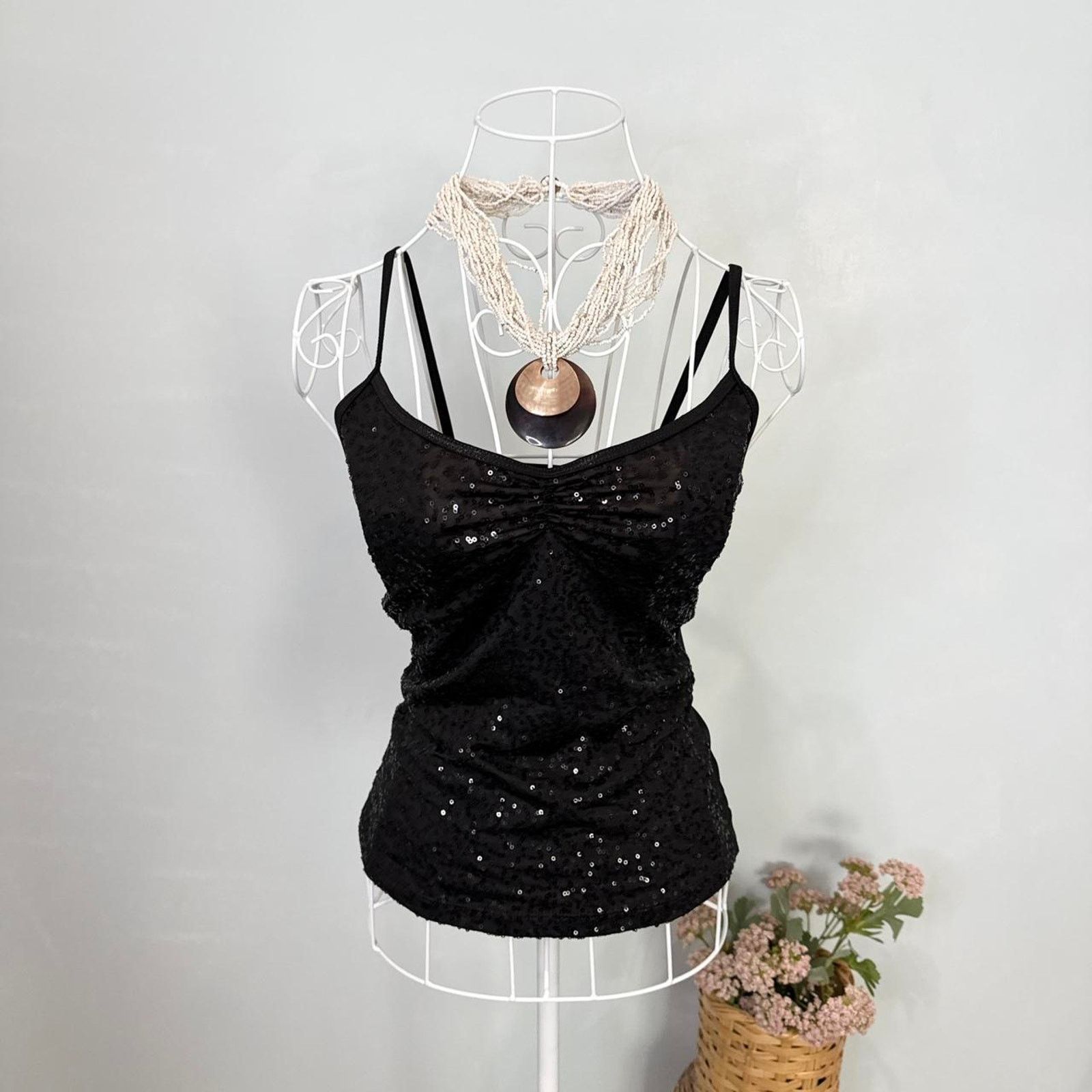 Other Stunning black vintage 90s y2k sequin ibiza sequin tank Size S / US 4 / IT 40 - 2 Thumbnail