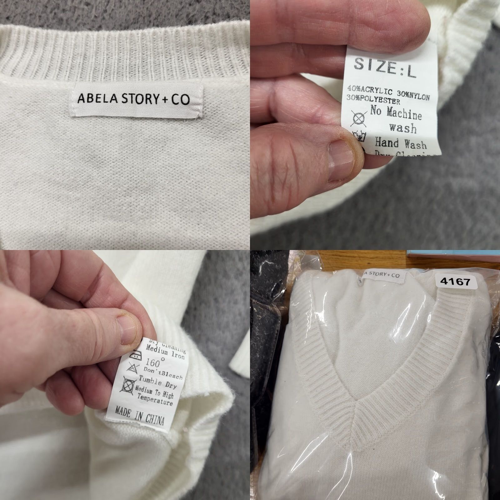 CO Abela Story + Co Women's L Ivory V-Neck Long Sleeve Pullover Knit Sweater Casual Knitwear Size L / US 10 / IT 46 - 9 Thumbnail