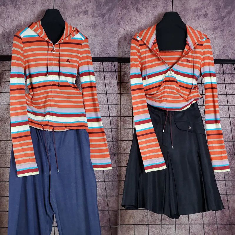 Burberry Burberry Orange Striped Cotton Blend Hooded Cardigan Size S / US 4 / IT 40 - 1 Thumbnail
