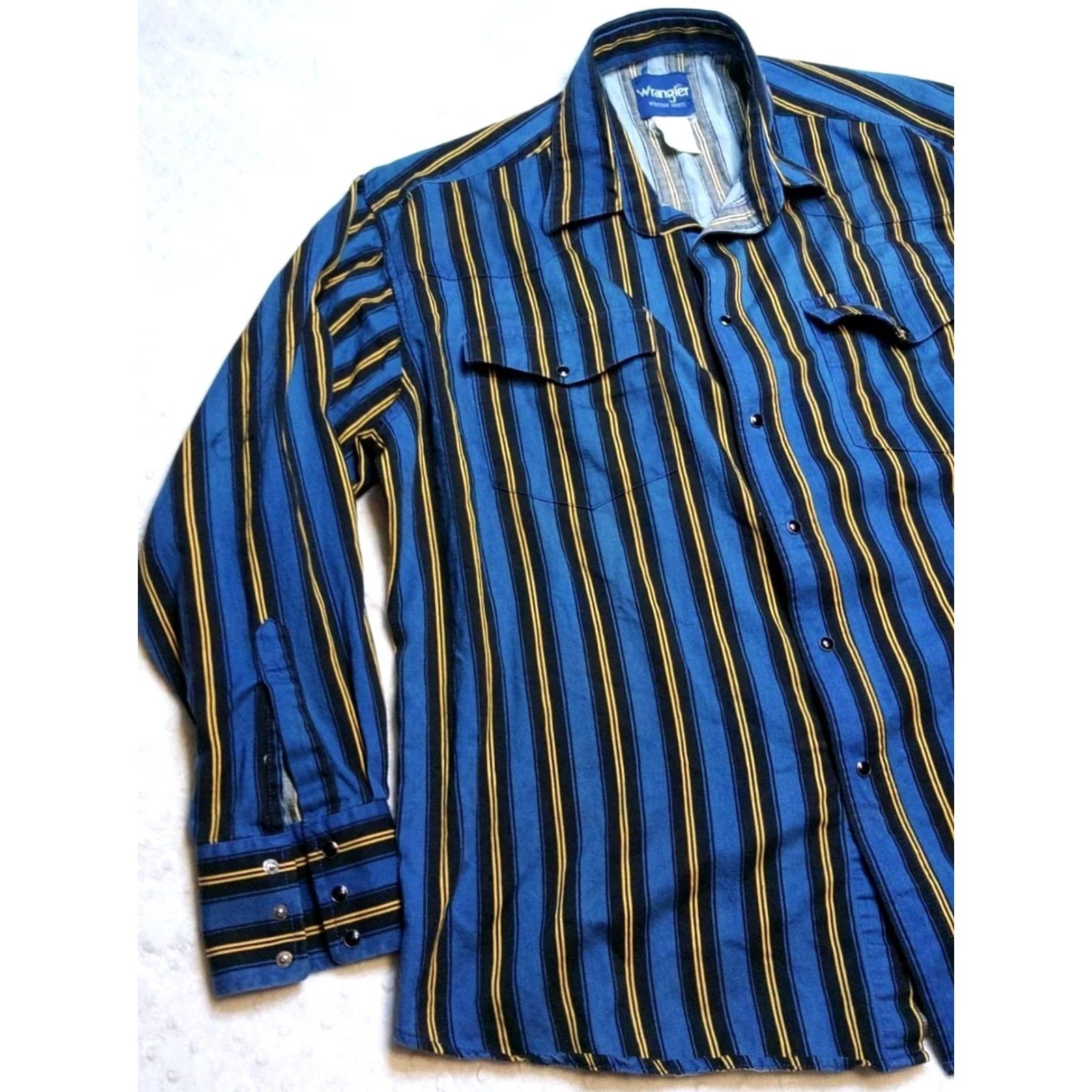 Wrangler VINTAGE Wrangler Shirt Mens 2XL Blue Striped Pearl Snap Button-Up Cowboy Shirt Size US XXL / EU 58 / 5 - 3 Thumbnail