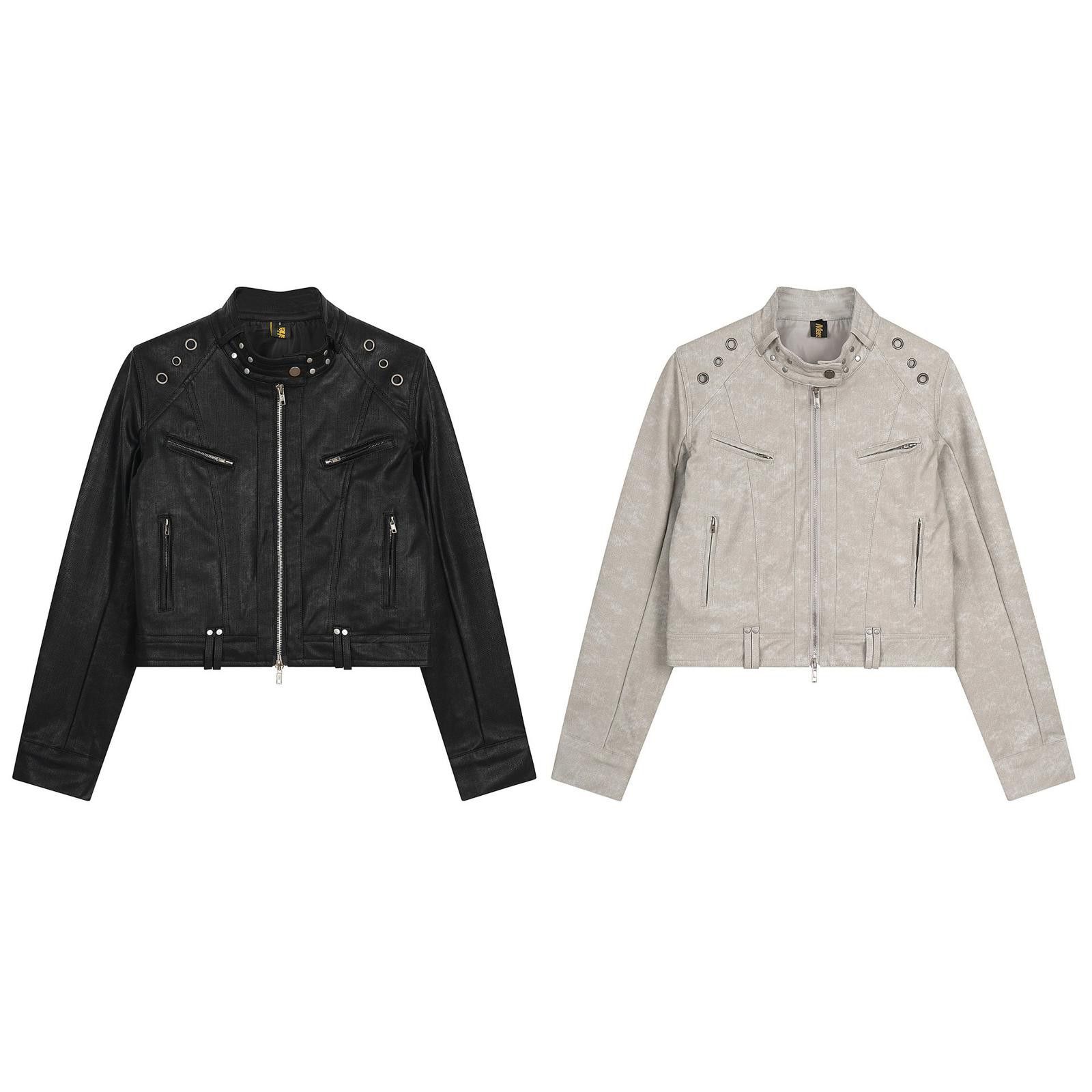 Leather Black Faux Leather Moto Jacket, Cropped Biker Jacket Size M / US 6-8 / IT 42-44 - 5 Thumbnail
