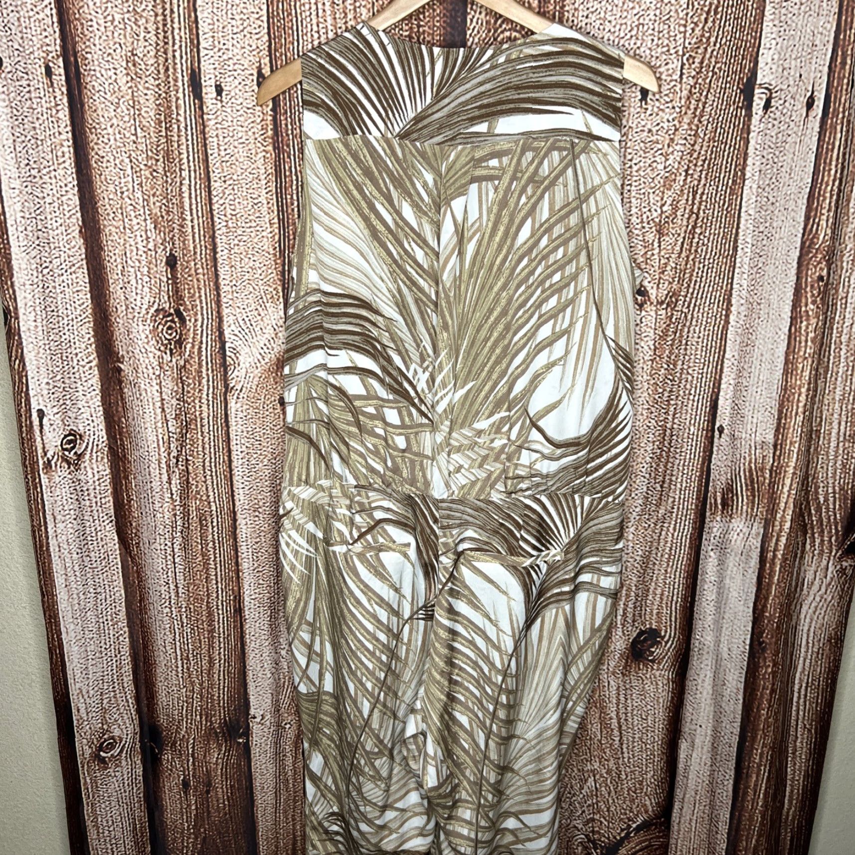 Vintage New York & Company Jumpsuit Palm Print Beige V-Neck Sz 16 Women Size 38" / US 16 / IT 52 - 5 Thumbnail