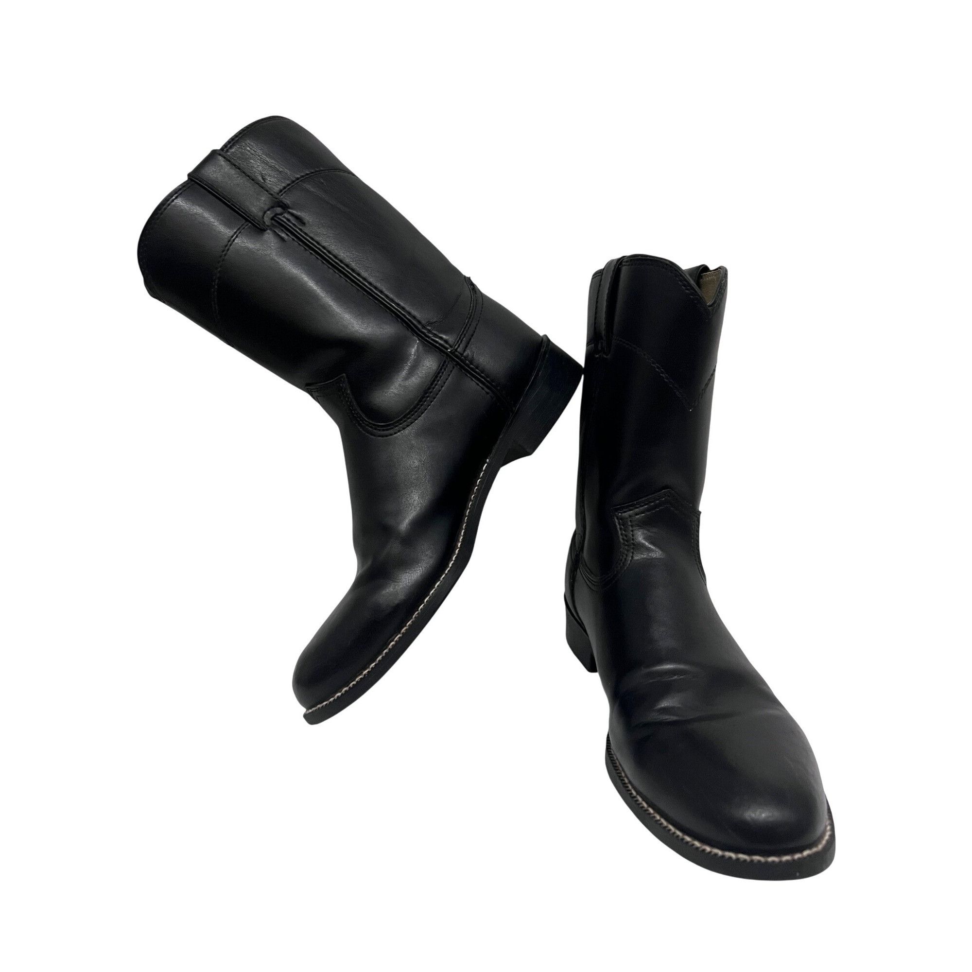 Justin Boots Justin Basics Mens Black Leather Western Cowboy Roper Boots Size US 10 / EU 43 - 7 Thumbnail