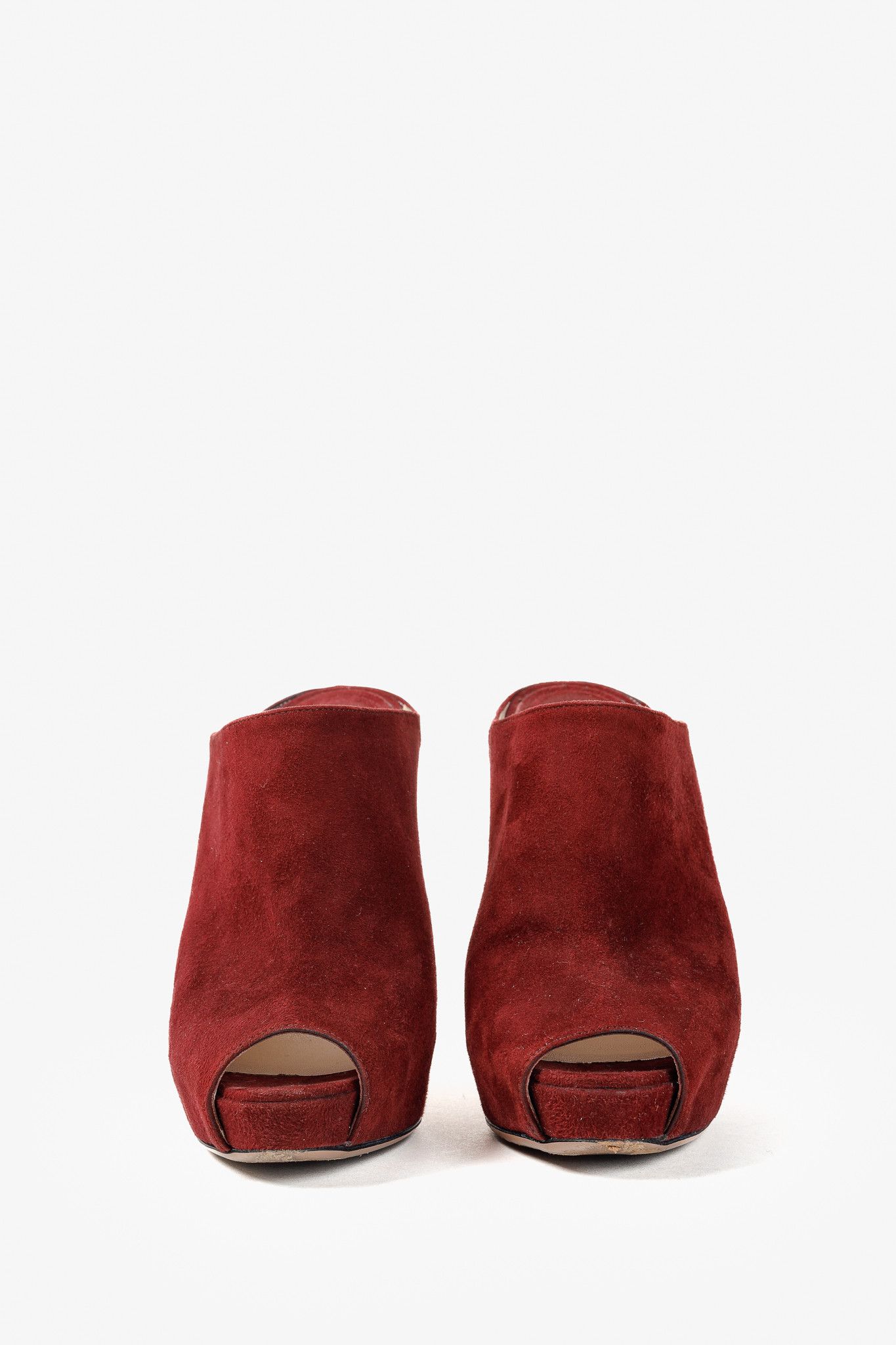 Prada Prada Burgundy Suede Stiletto Heel Slide Mule Platform Pump Size US 6.5 / IT 36.5 - 2 Thumbnail